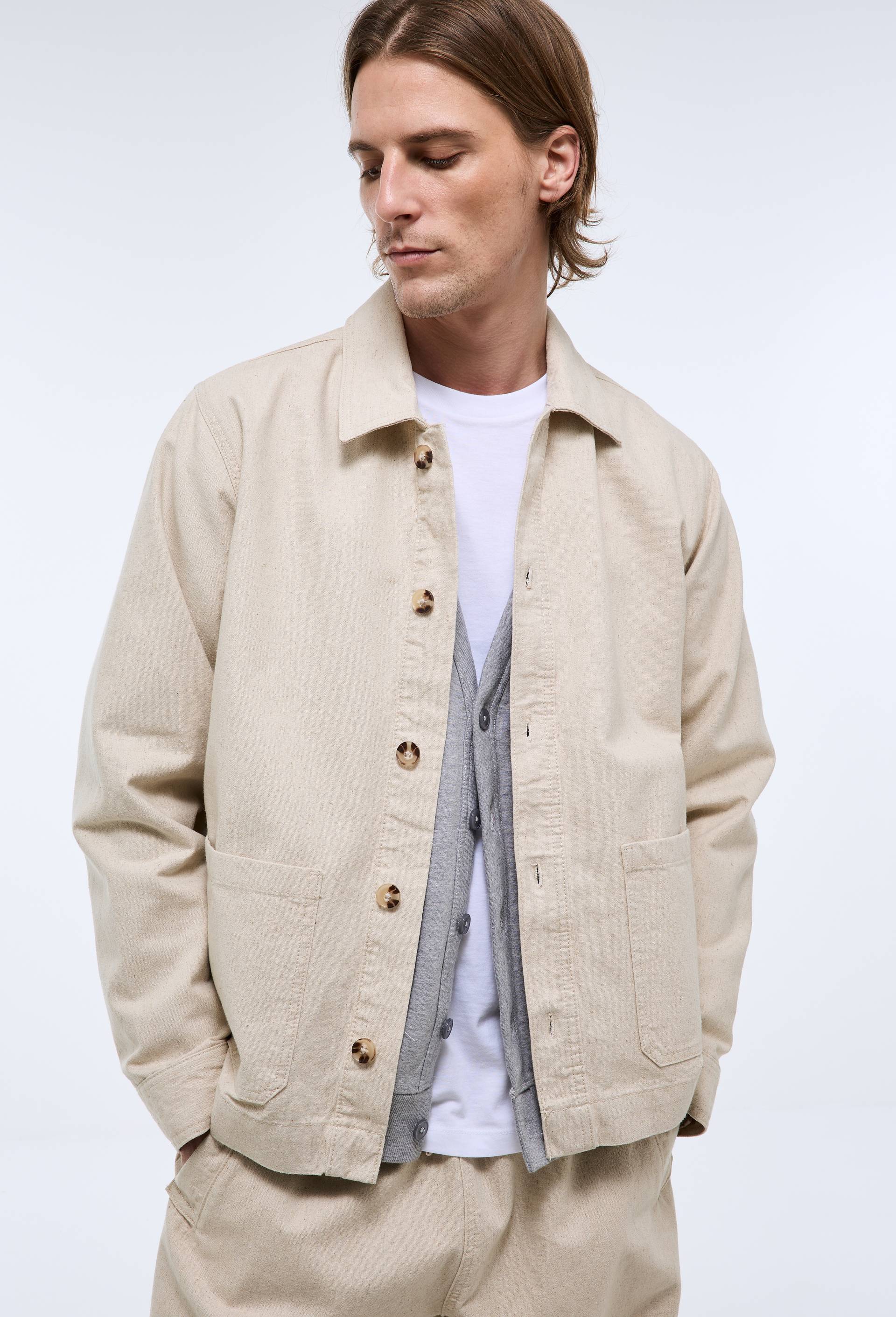 Veste en coton et lin, Ecru, large image number 0
