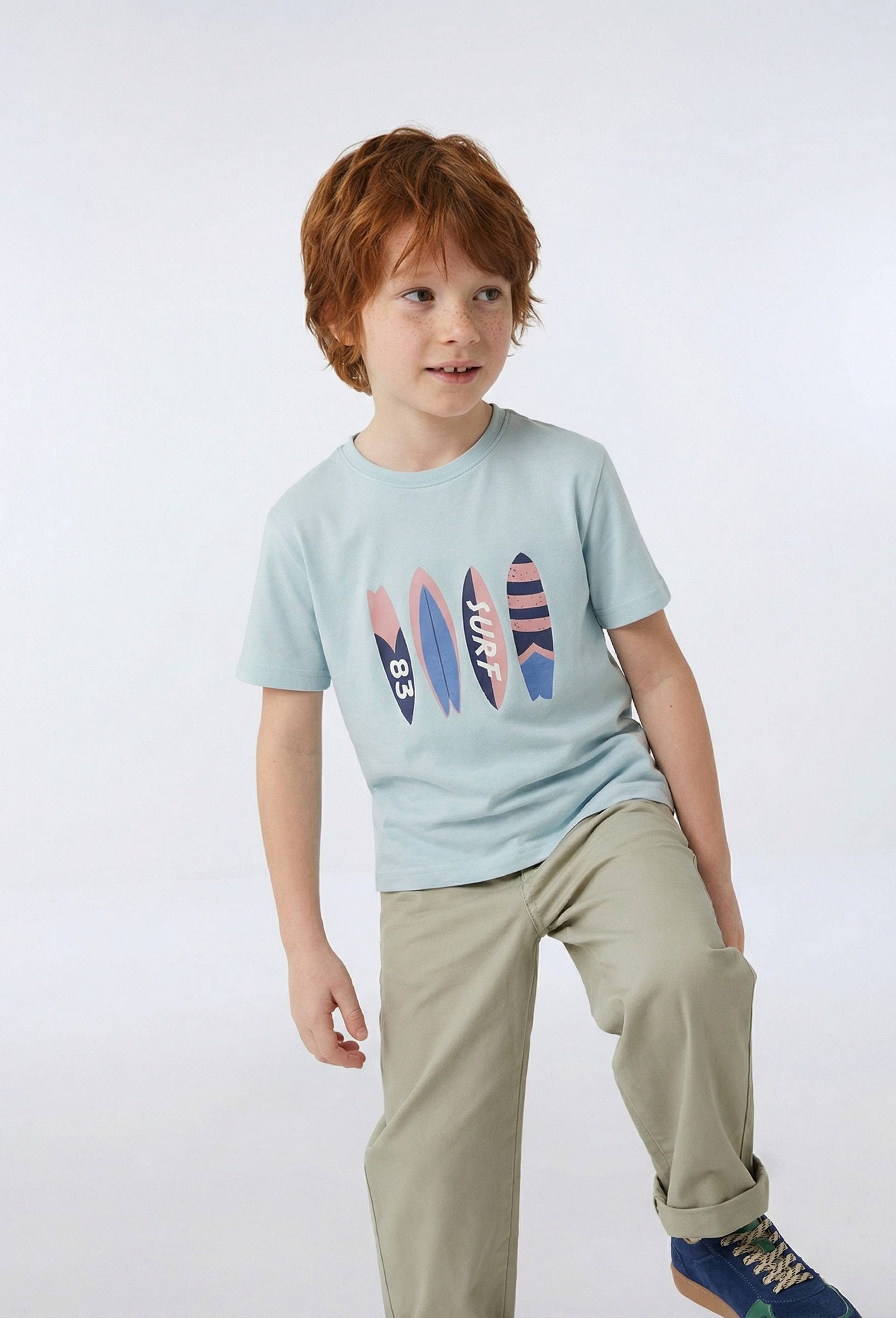 T-shirt manches courtes imprim&eacute; en coton BIO GOTS, Bleu clair, large image number 0.0