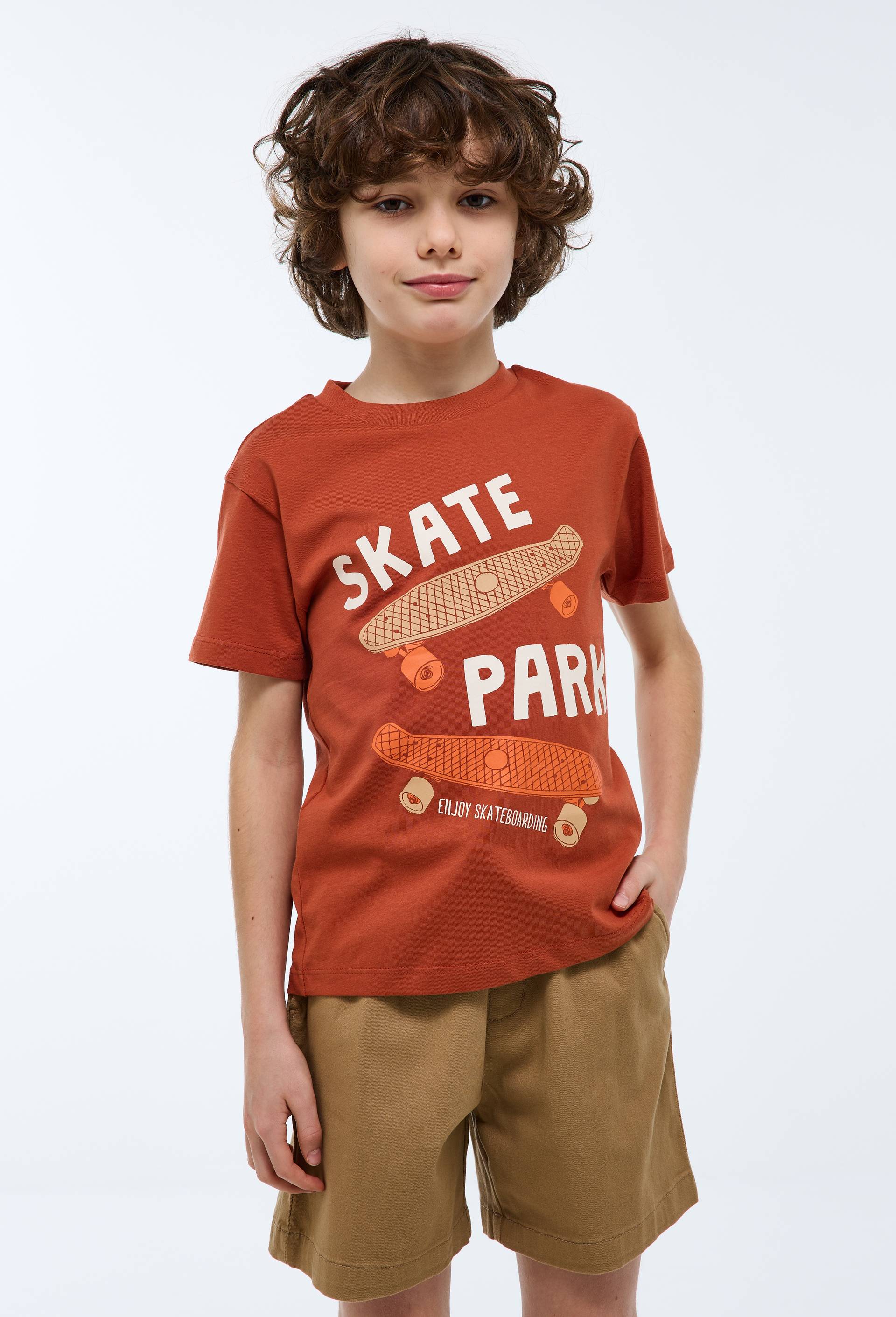 T-shirt manches courtes imprim&eacute; en coton BIO GOTS, Orange fonc&eacute;, large image number 0