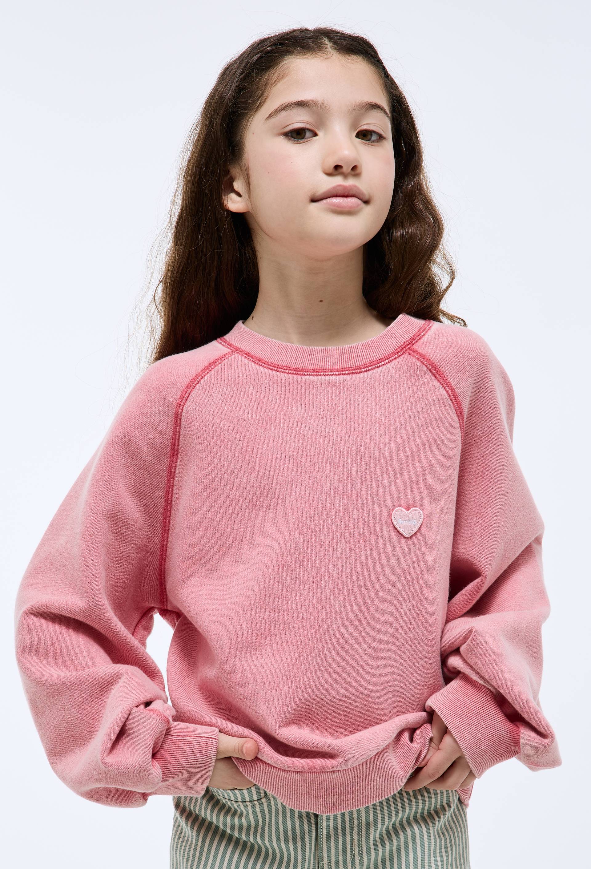 Sweat uni avec broderie en coton, Rose, large image number 0