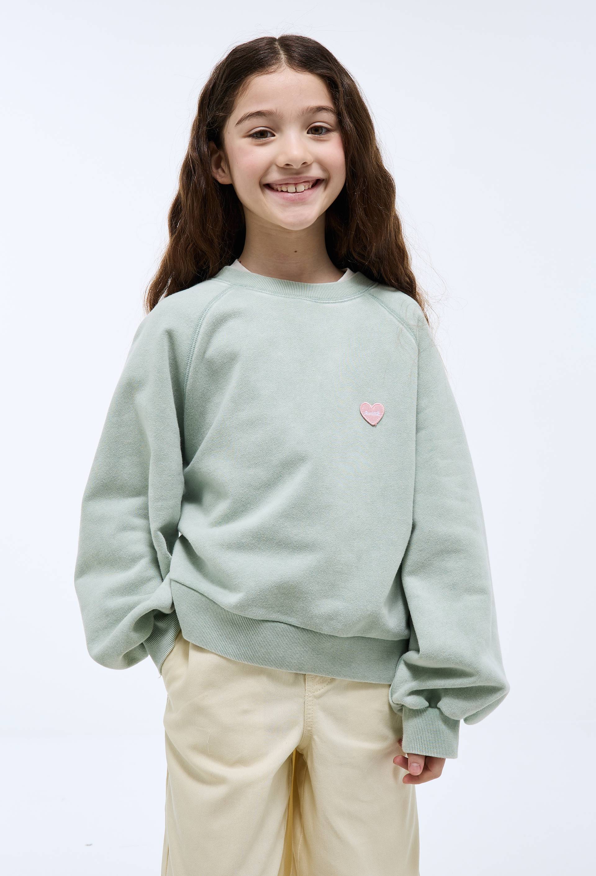 Sweat uni avec broderie en coton, Vert clair, large image number 1