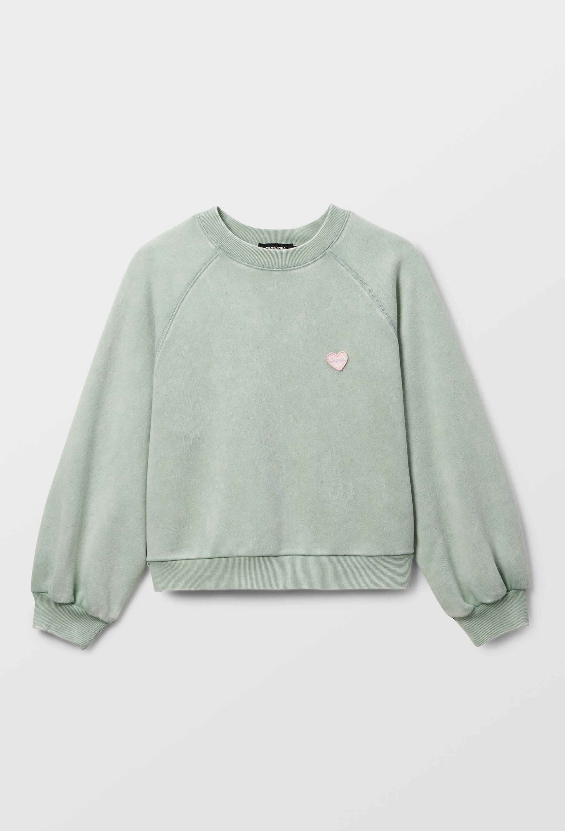 Sweat uni avec broderie en coton, Vert clair, large image number 2