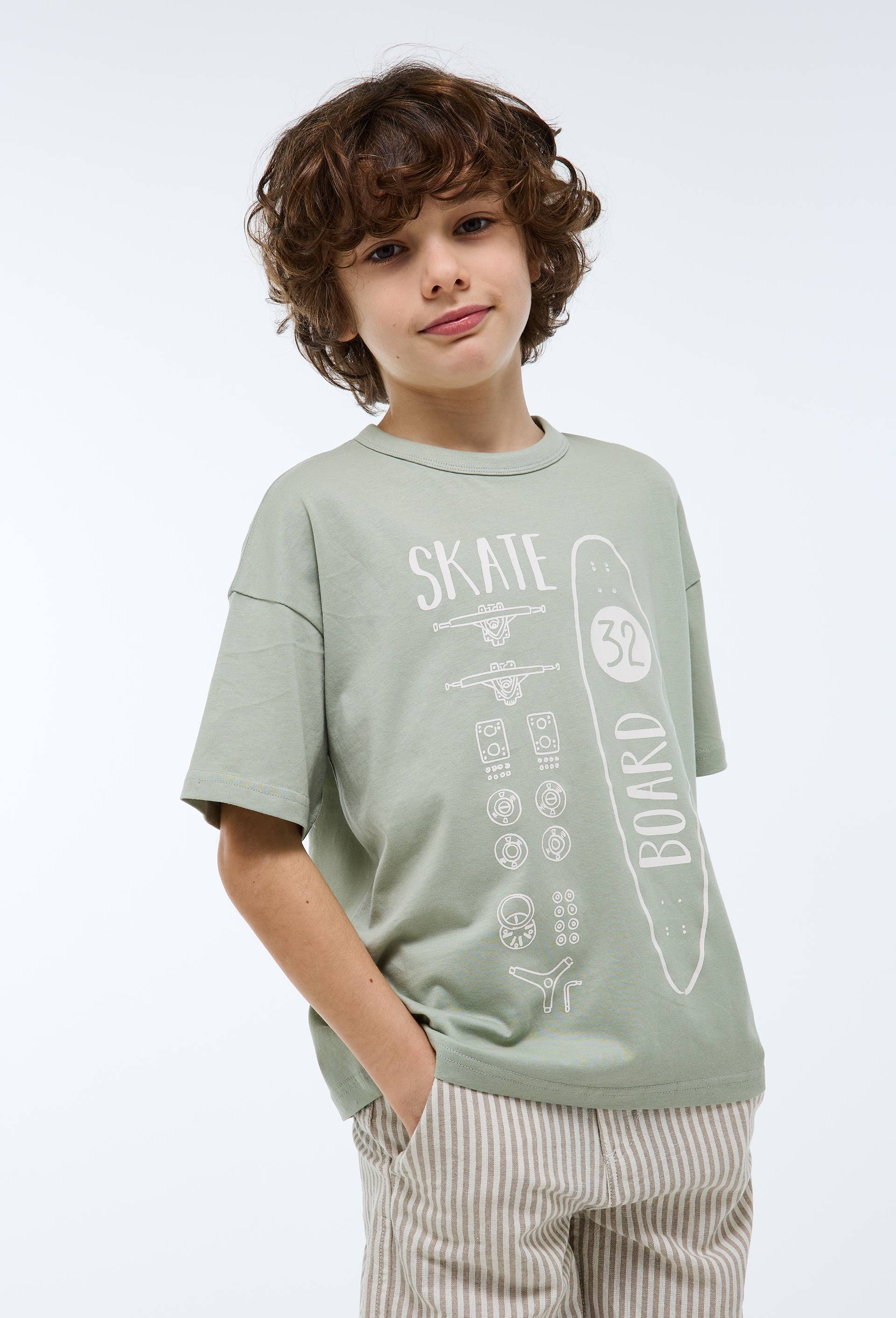 T-shirt manches courtes imprim&eacute; en coton BIO GOTS, Vert clair, large image number 0.0