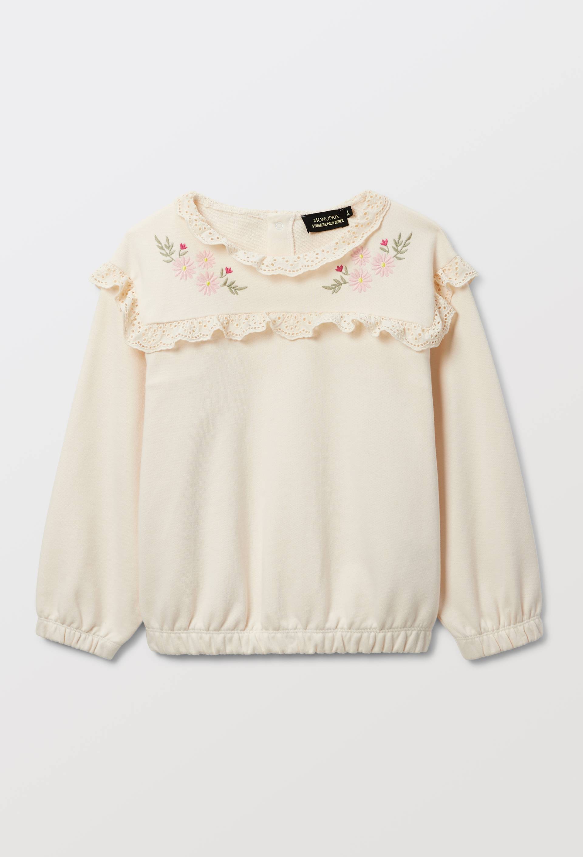 Sweat avec broderies en coton, Beige clair, large image number 2.0