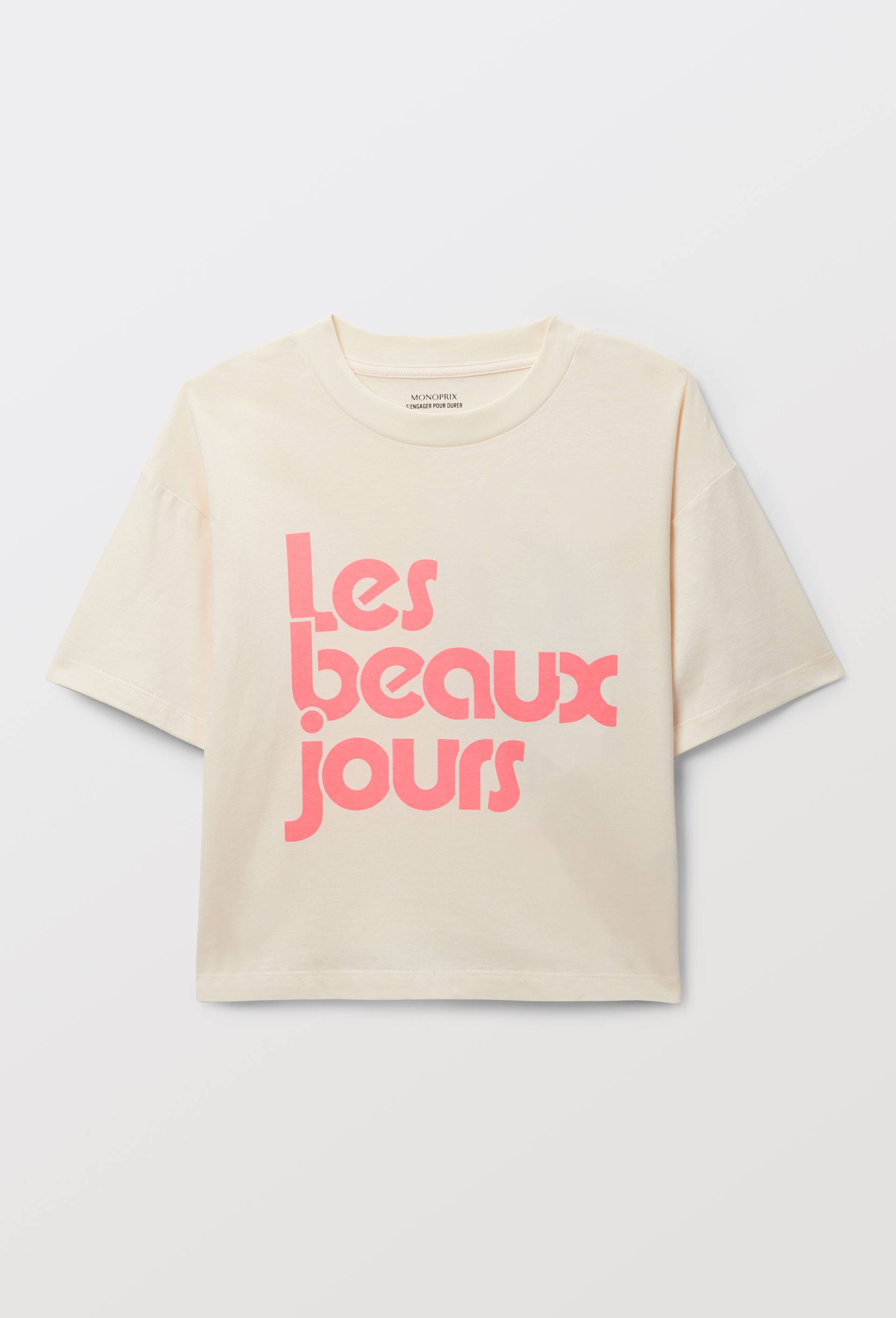 Tee-shirt &agrave; inscription en coton, Beige clair, large image number 2.0