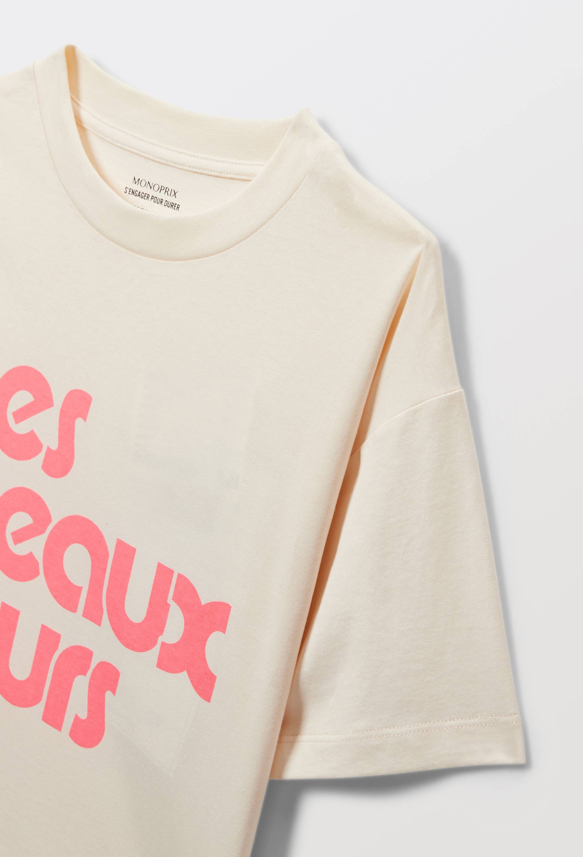 Tee-shirt &agrave; inscription en coton, Beige clair, large image number 4