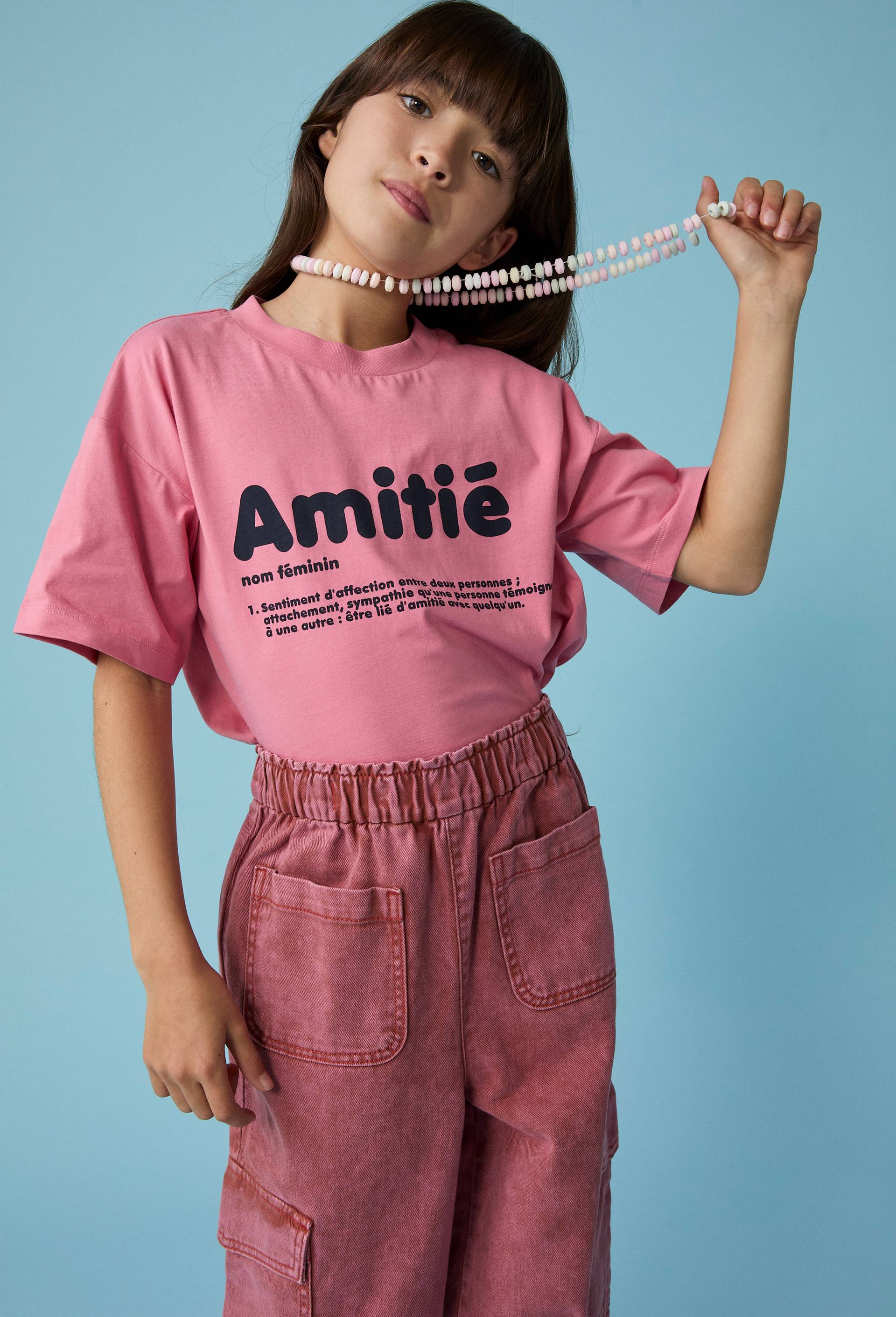 Tee-shirt &agrave; inscription en coton, Rose, large image number 0.0