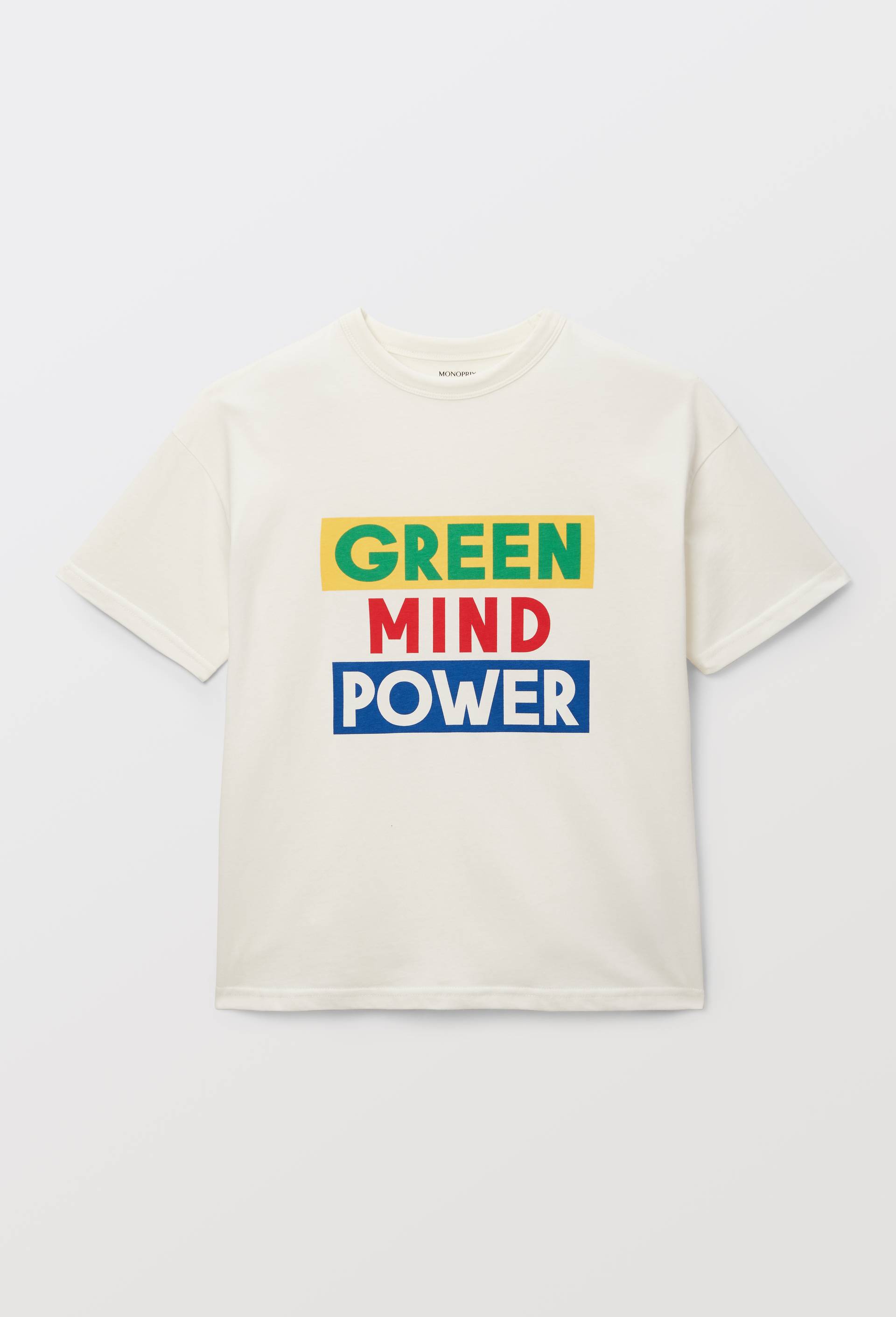 T-shirt manches courtes &agrave; imprim&eacute; GREEN MIND POWER en coton BIO GOTS, Beige clair, large image number 1.0