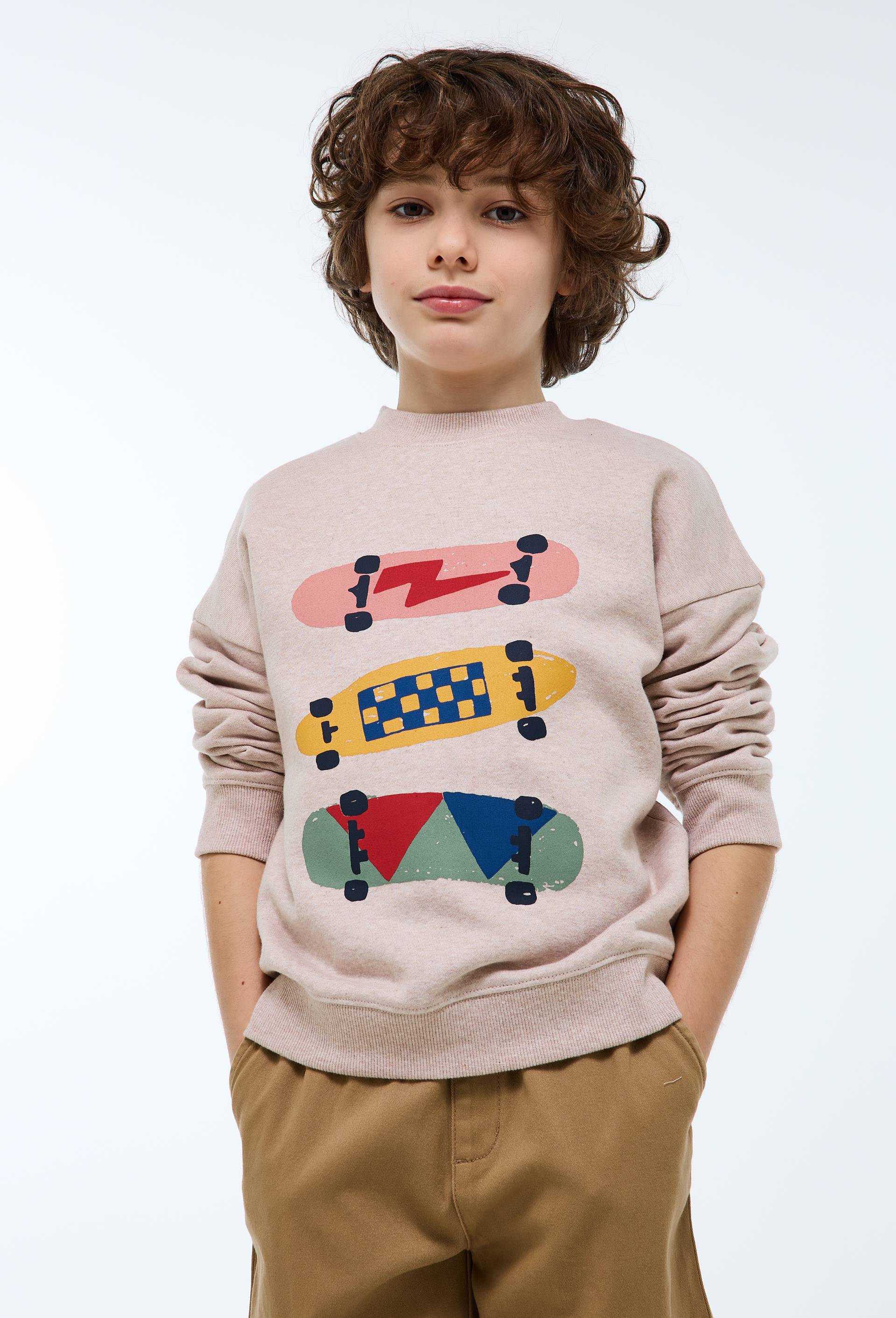 Sweat col rond imprim&eacute; en coton BIO GOTS, Ecru, large image number 0