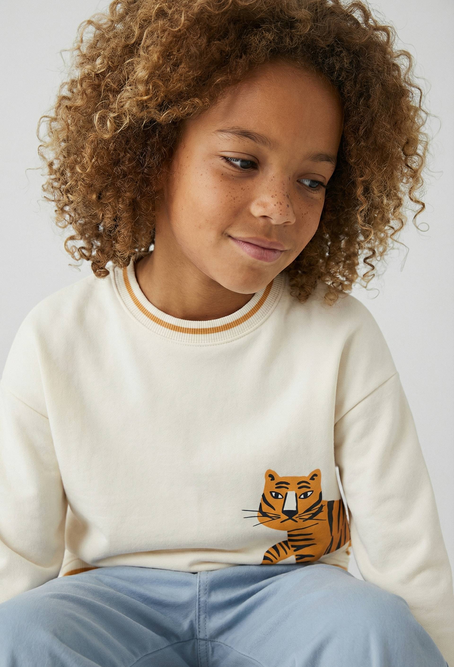 Sweat col rond imprim&eacute; en coton BIO GOTS, Beige clair, large image number 0.0