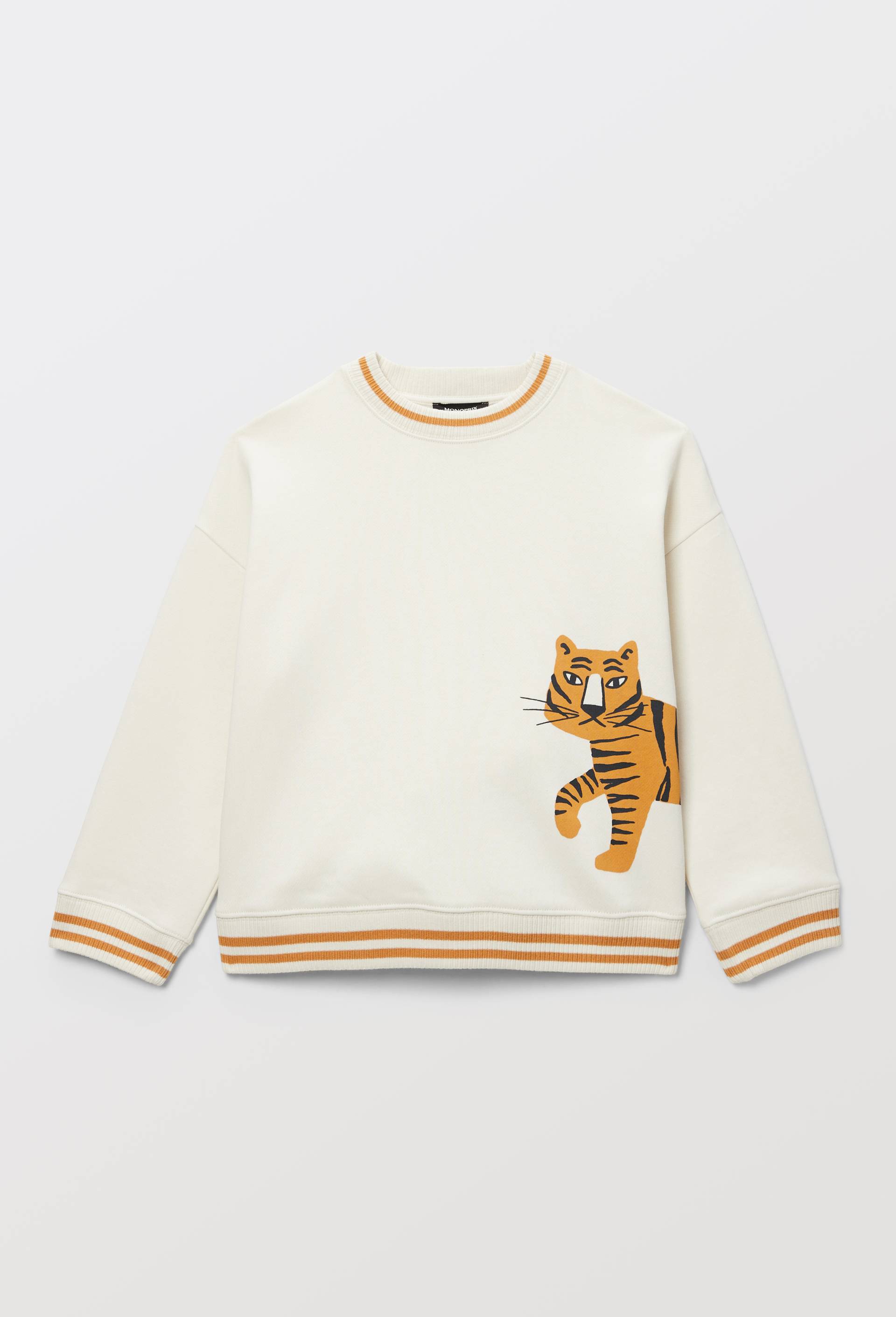 Sweat col rond imprim&eacute; en coton BIO GOTS, Beige clair, large image number 1