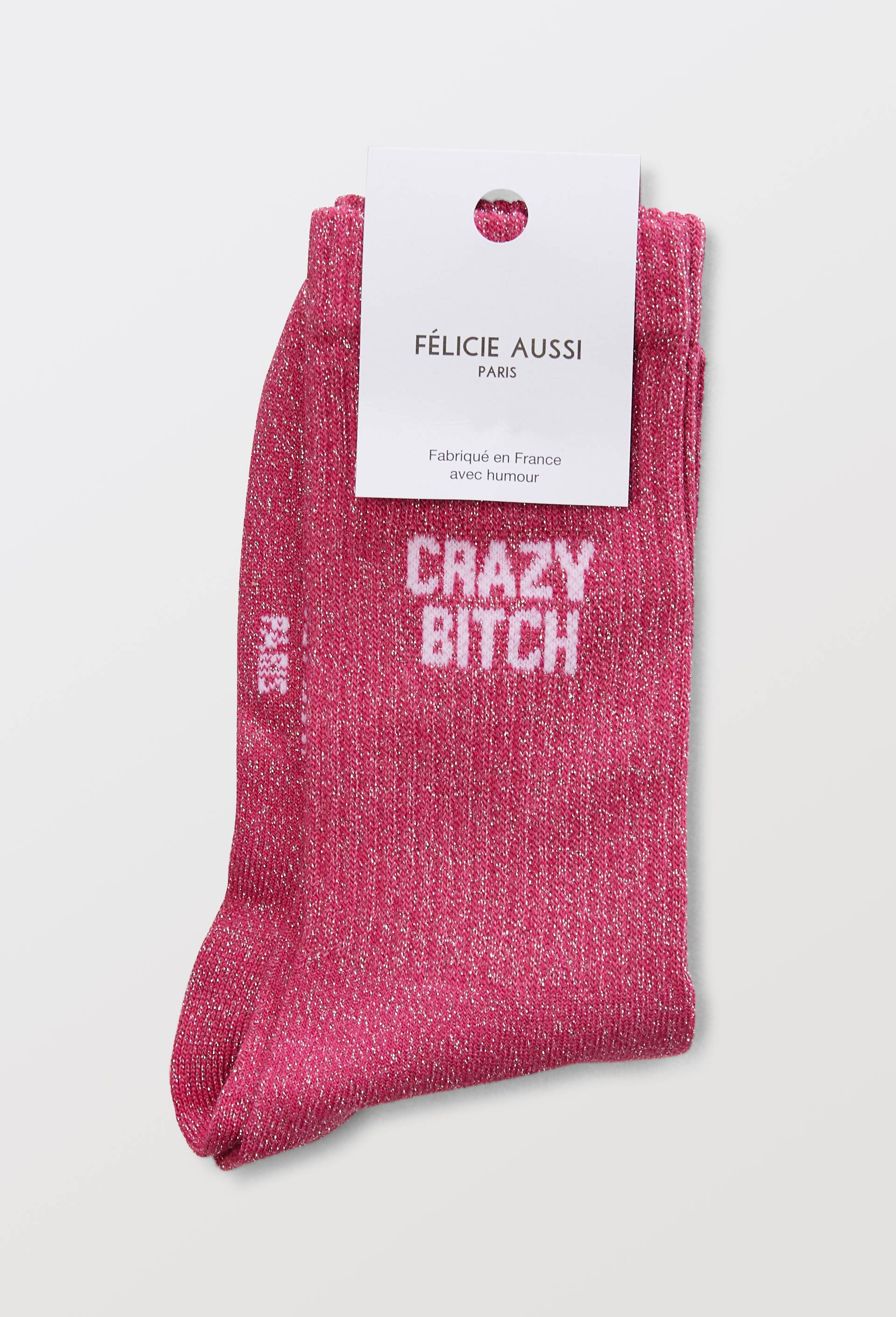 Paire de chaussettes &agrave; message FELICIE AUSSI, Rose fonc&eacute;, large image number 3