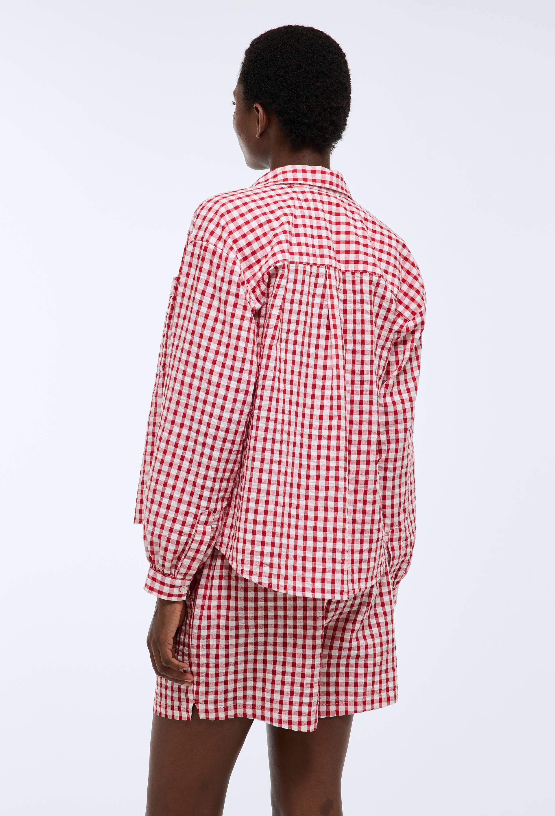 Chemise de plage vichy en coton BIO GOTS, Rouge, large image number 2.0