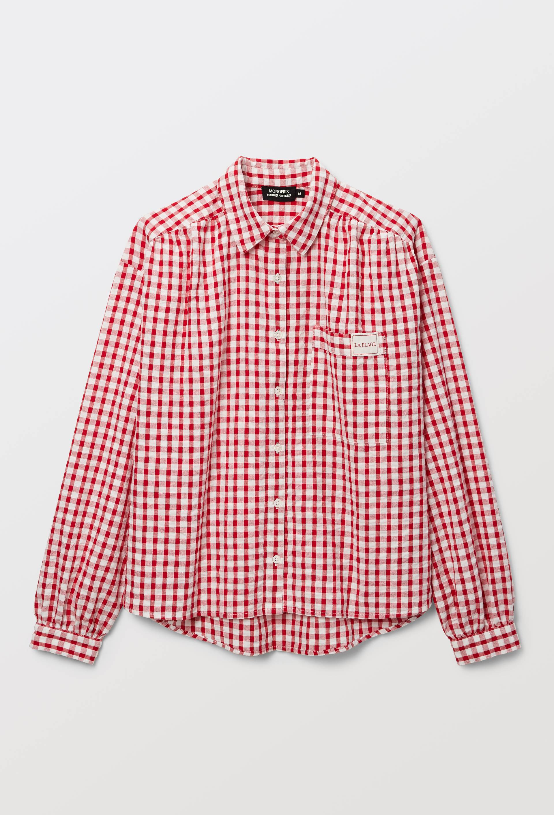 Chemise de plage vichy en coton BIO GOTS, Rouge, large image number 3