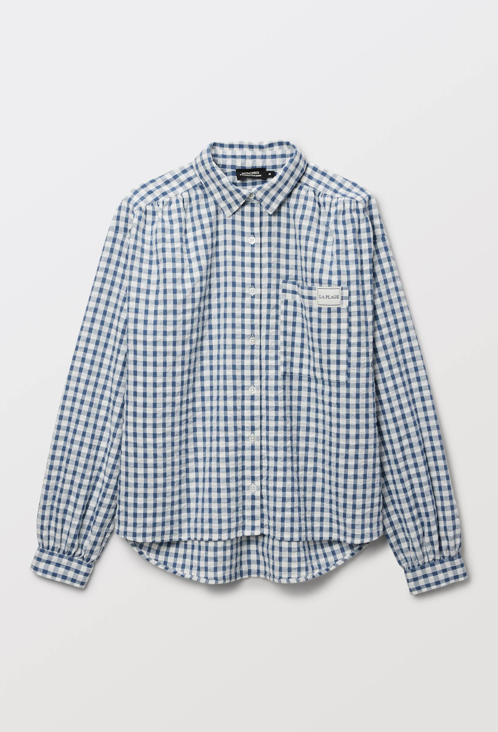 Chemise de plage vichy en coton BIO GOTS, Bleu, large image number 2