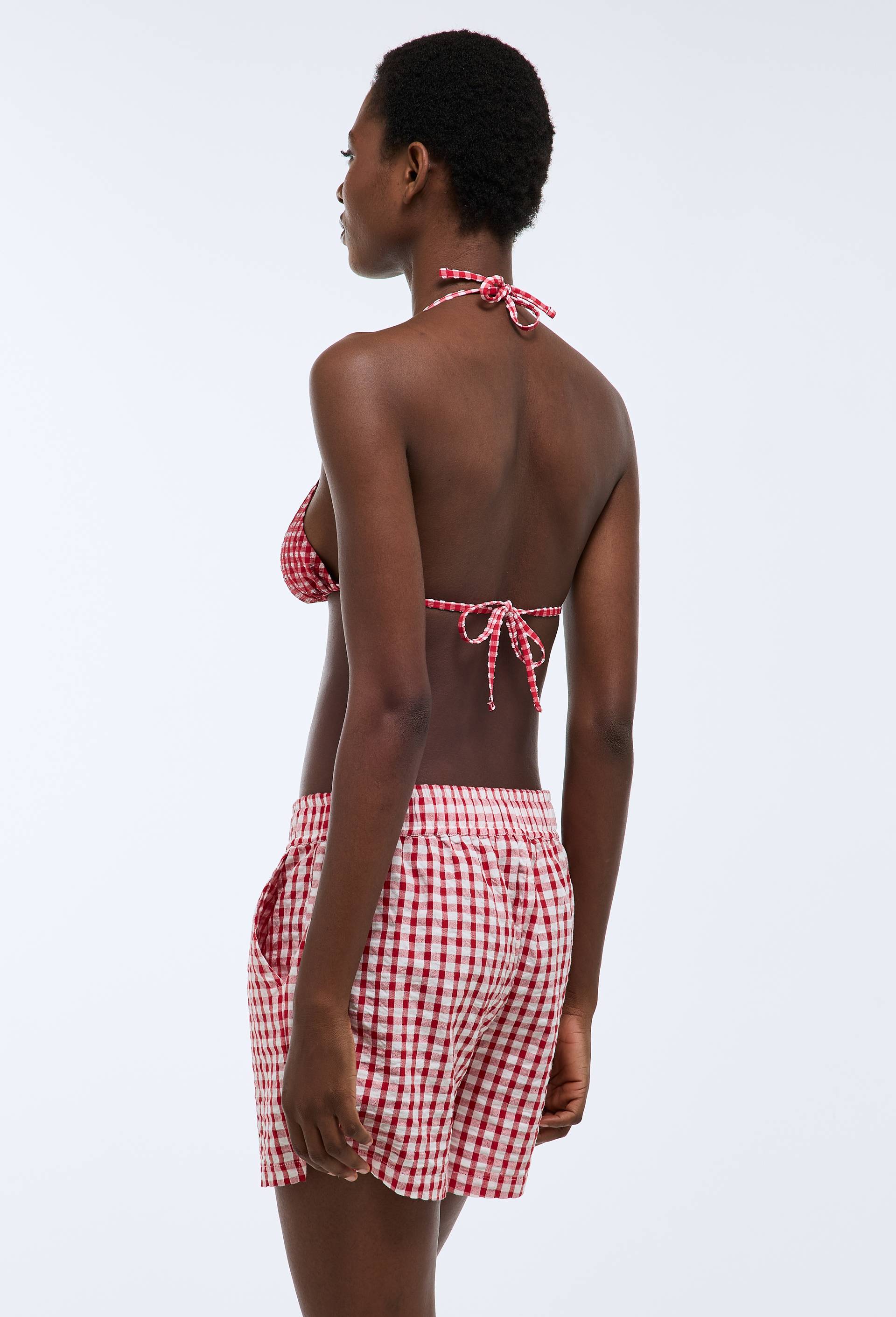 Short de plage vichy en coton BIO GOTS, Rouge, large image number 2