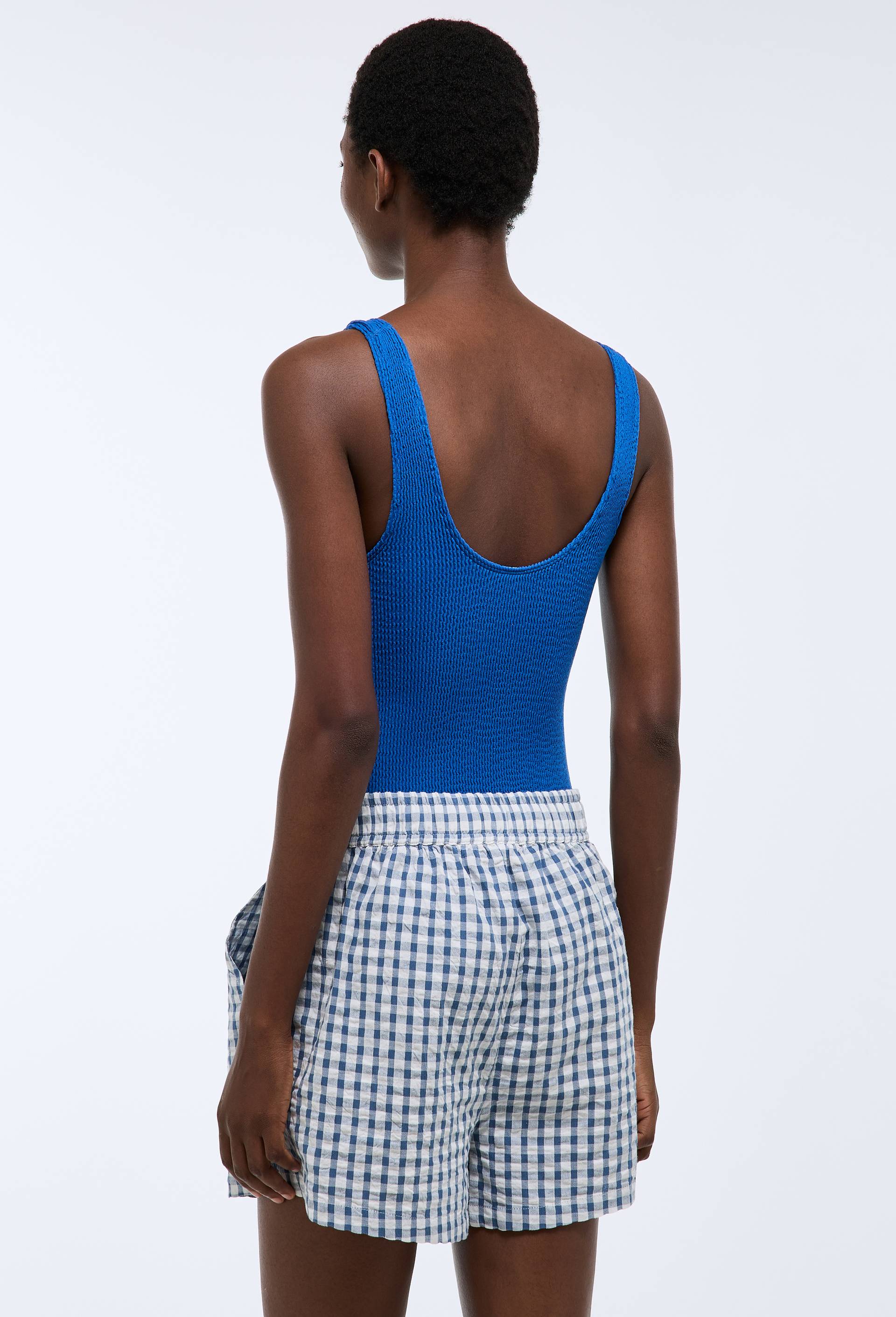 Short de plage vichy en coton BIO GOTS, Bleu, large image number 1