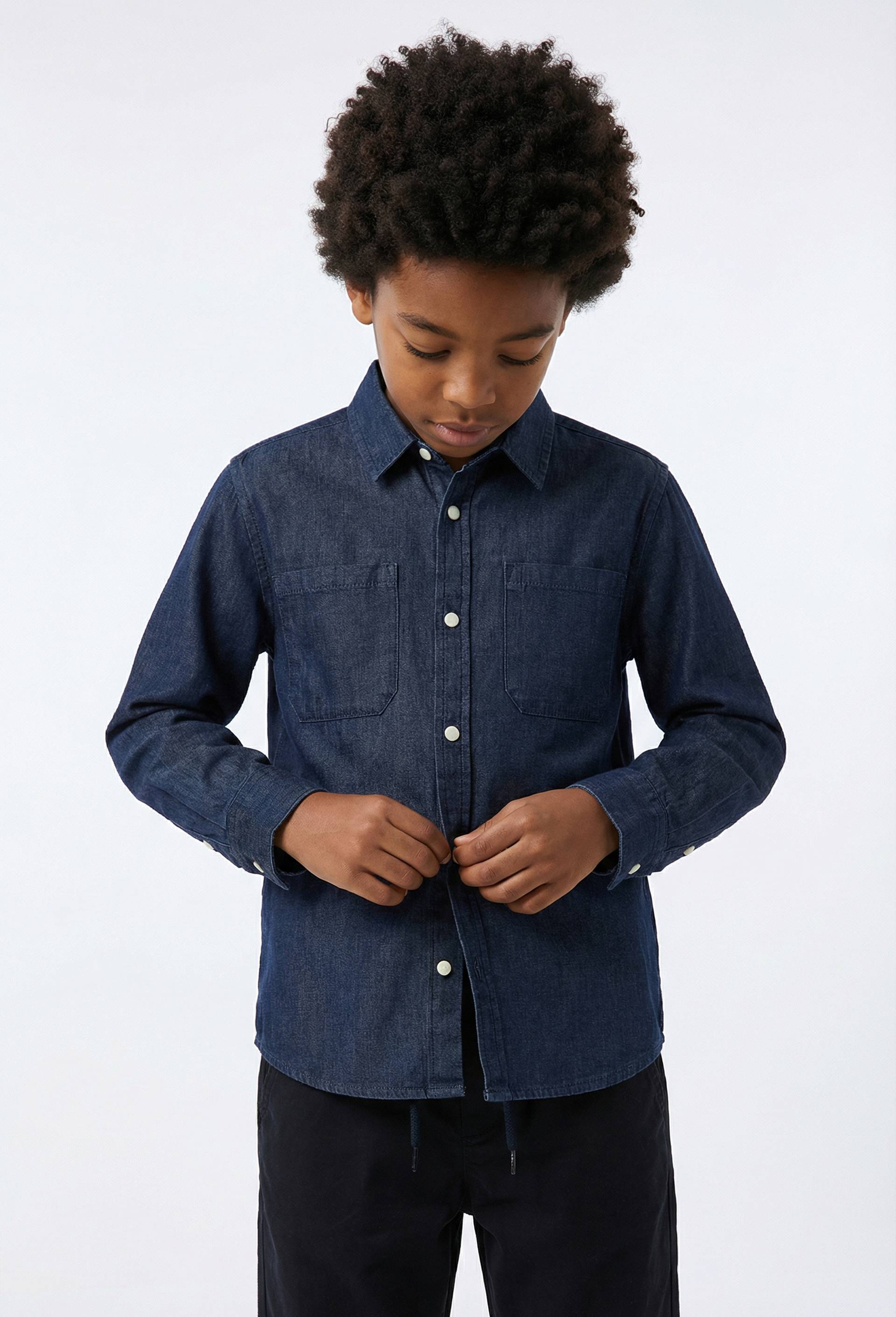 Chemise denim unie en coton BIO GOTS, Bleu, large image number 0
