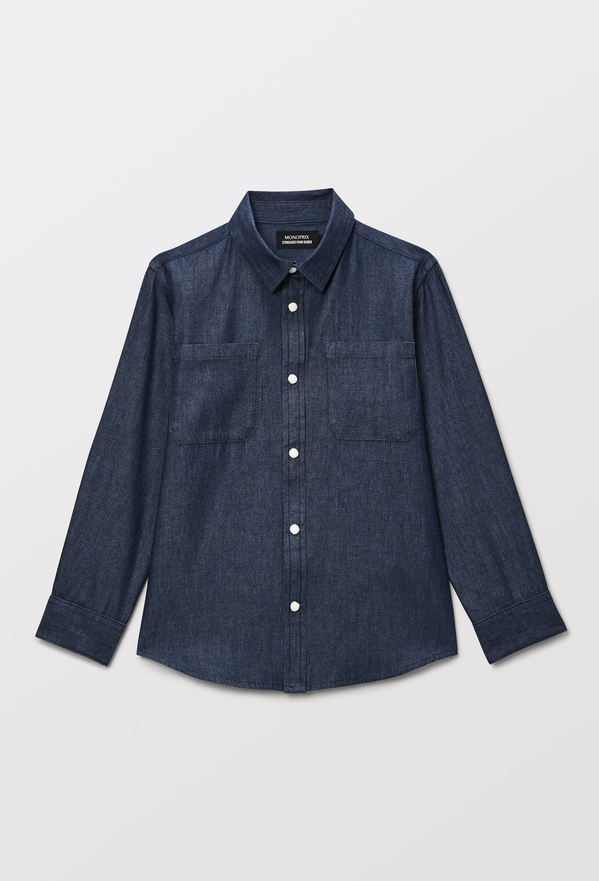 Chemise denim unie en coton BIO GOTS, Bleu, large image number 1