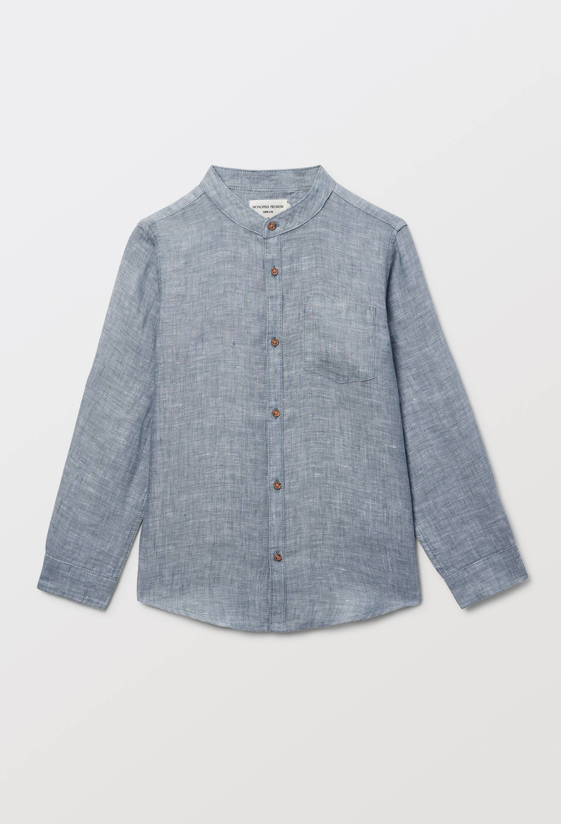 Chemise col mao unie en 100% lin, Vert, large image number 1