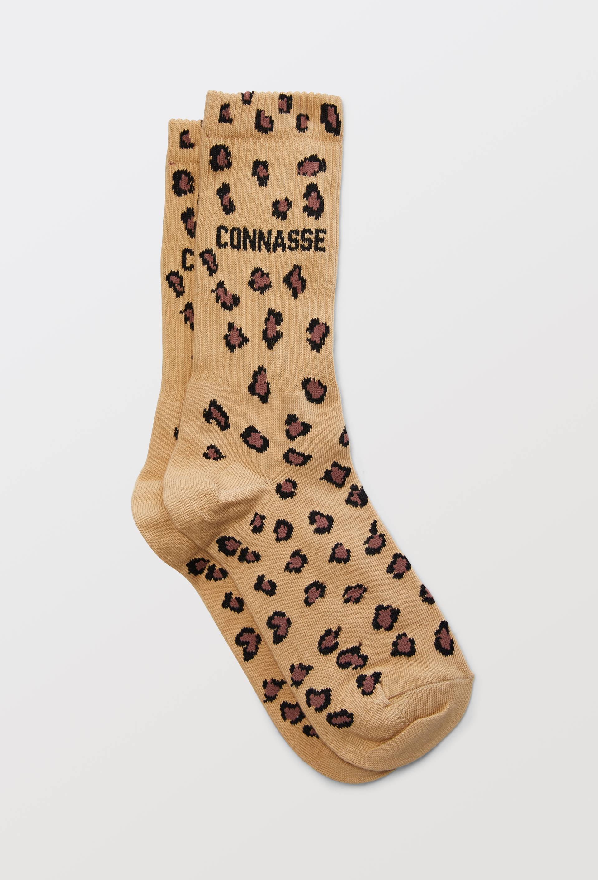 Paire de chaussettes motif l&eacute;opard en coton F&eacute;licie Aussi, Beige, large image number 0.0