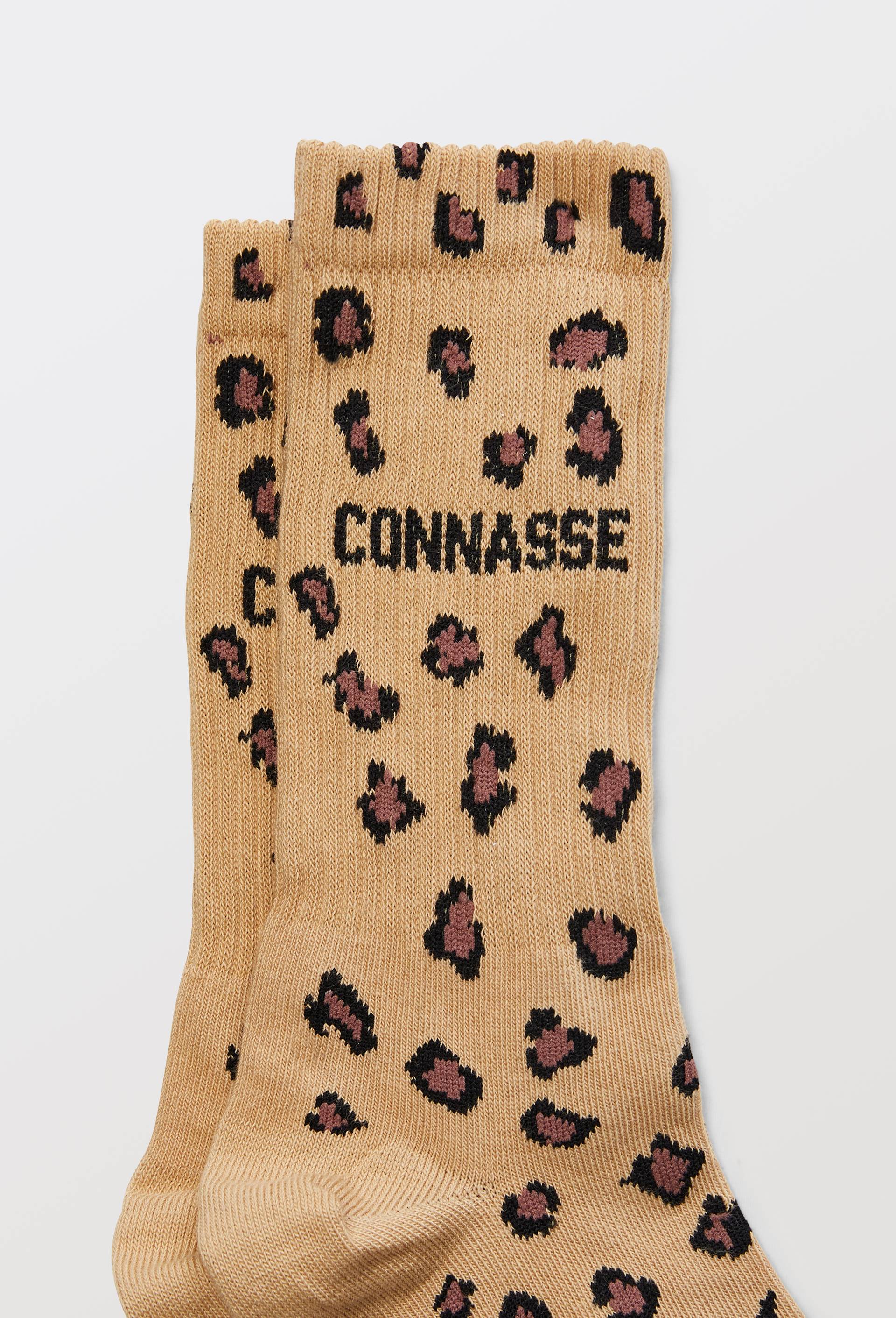 Paire de chaussettes motif l&eacute;opard en coton F&eacute;licie Aussi, Beige, large image number 2