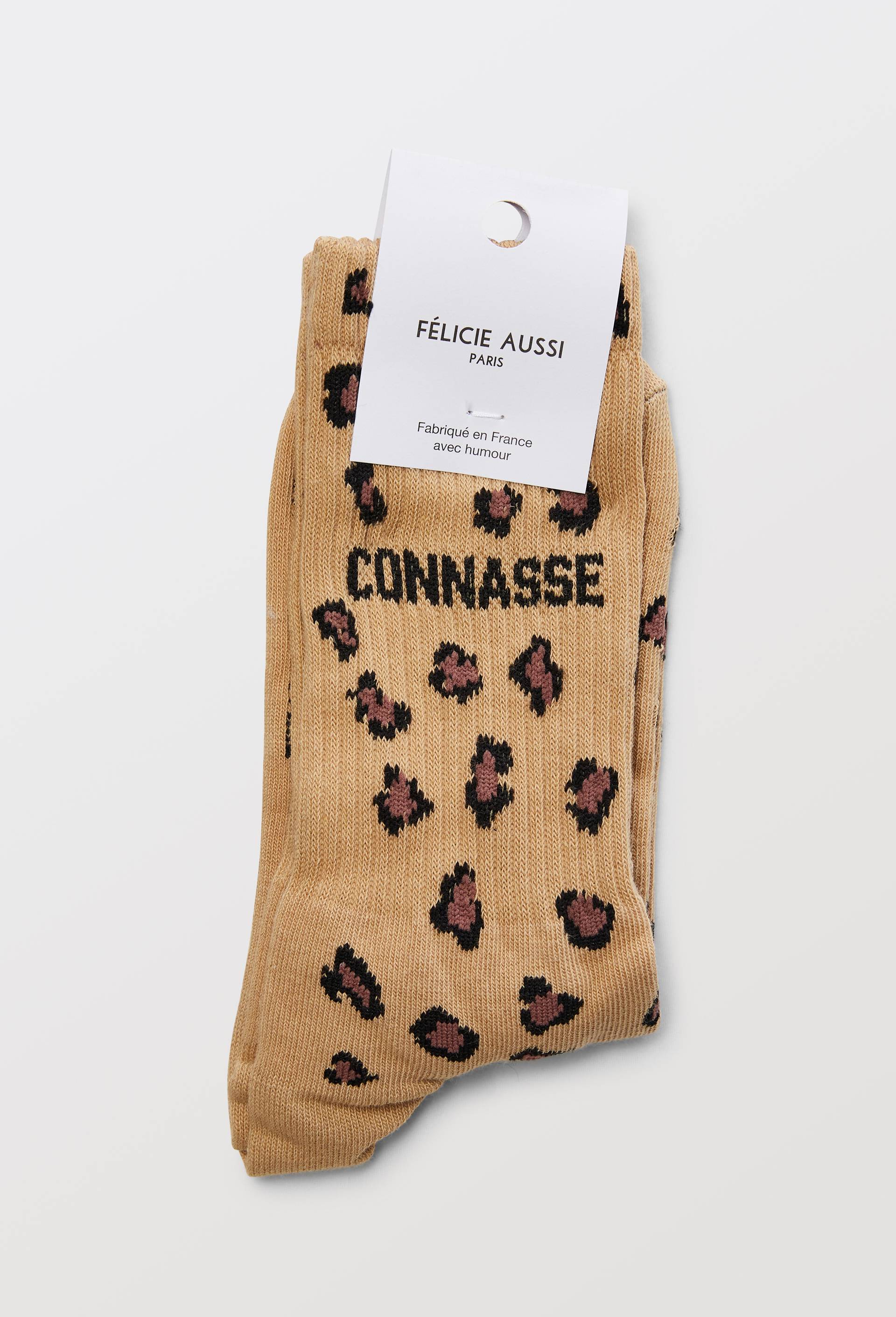 Paire de chaussettes motif l&eacute;opard en coton F&eacute;licie Aussi, Beige, large image number 3