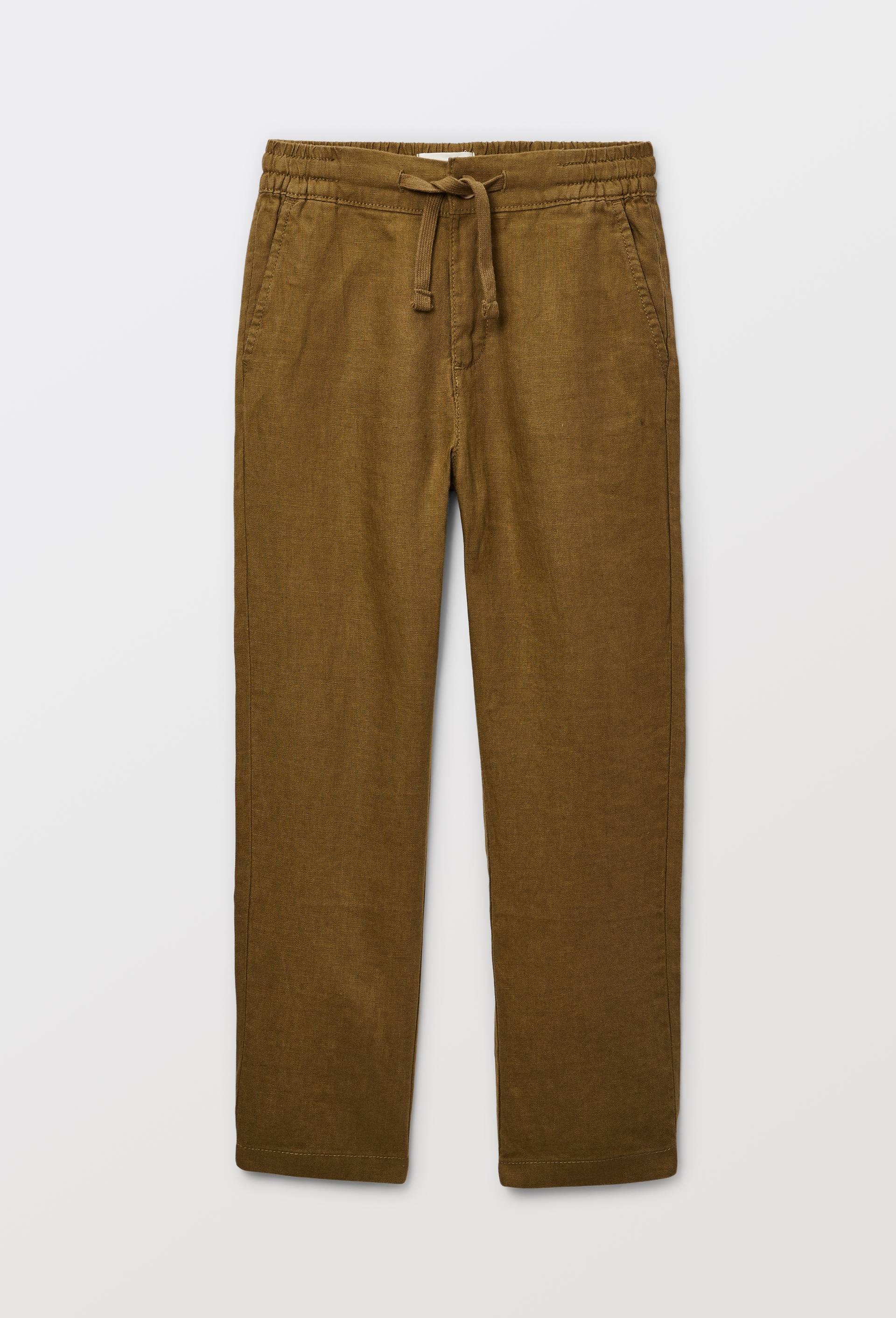 Pantalon droit uni en 100% lin, Vert fonc&eacute;, large image number 1