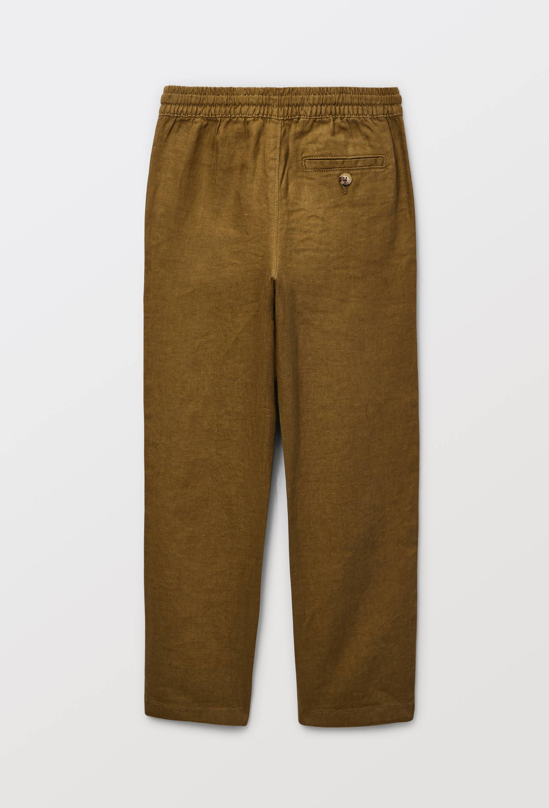 Pantalon droit uni en 100% lin, Vert fonc&eacute;, large image number 2.0