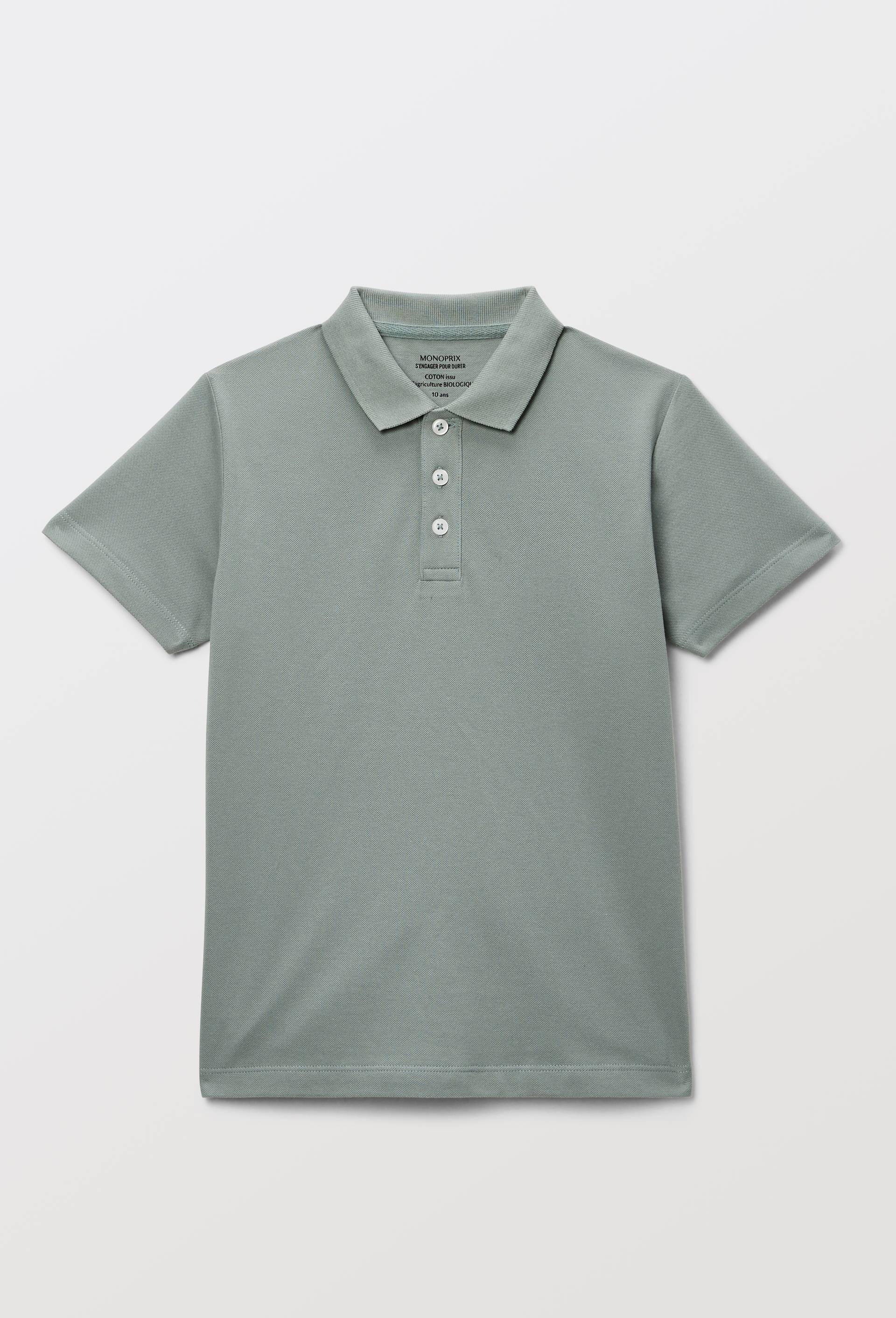 Polo manches courtes uni en coton BIO GOTS, Vert, large image number 1.0