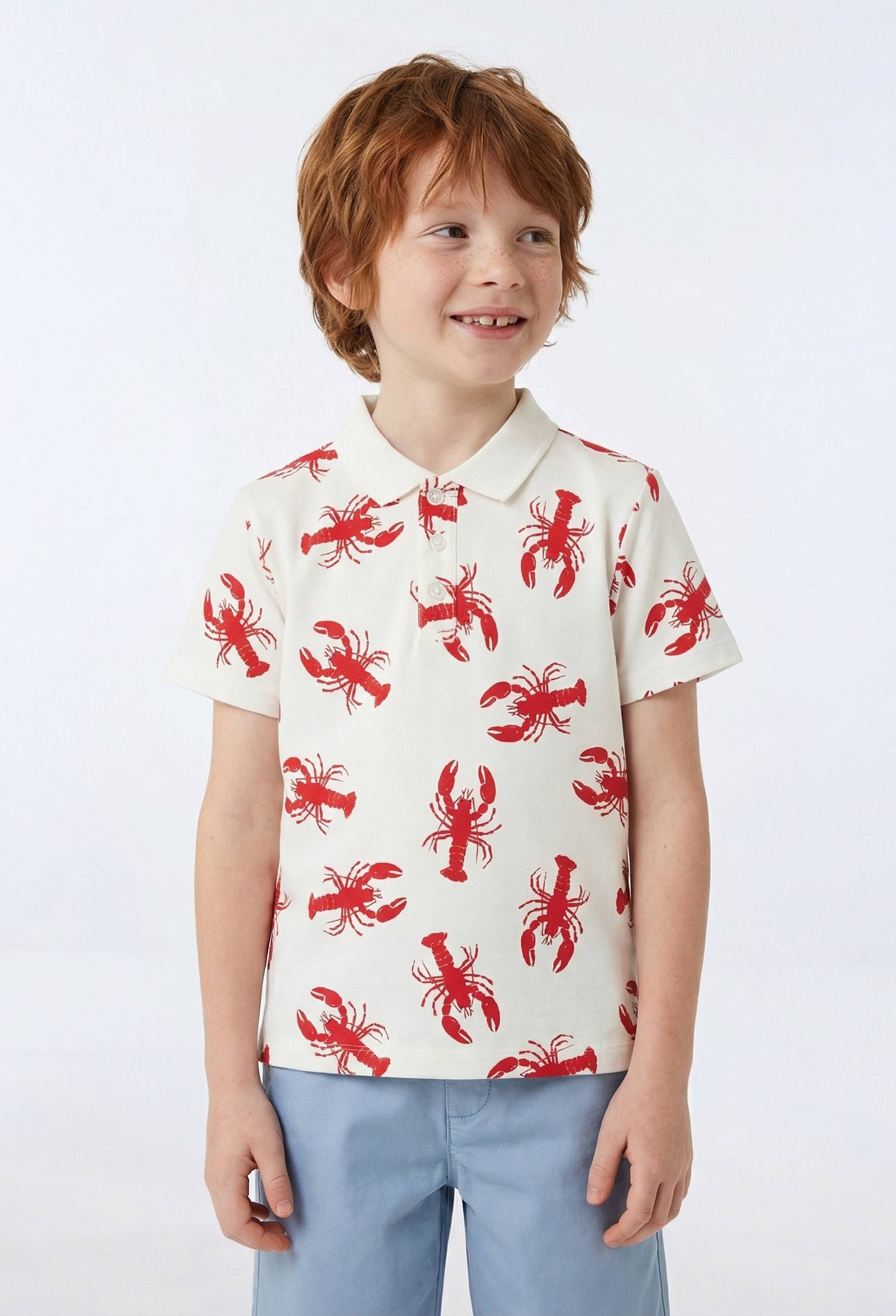 Polo manches courtes imprim&eacute; en coton BIO GOTS, Beige clair, large image number 1