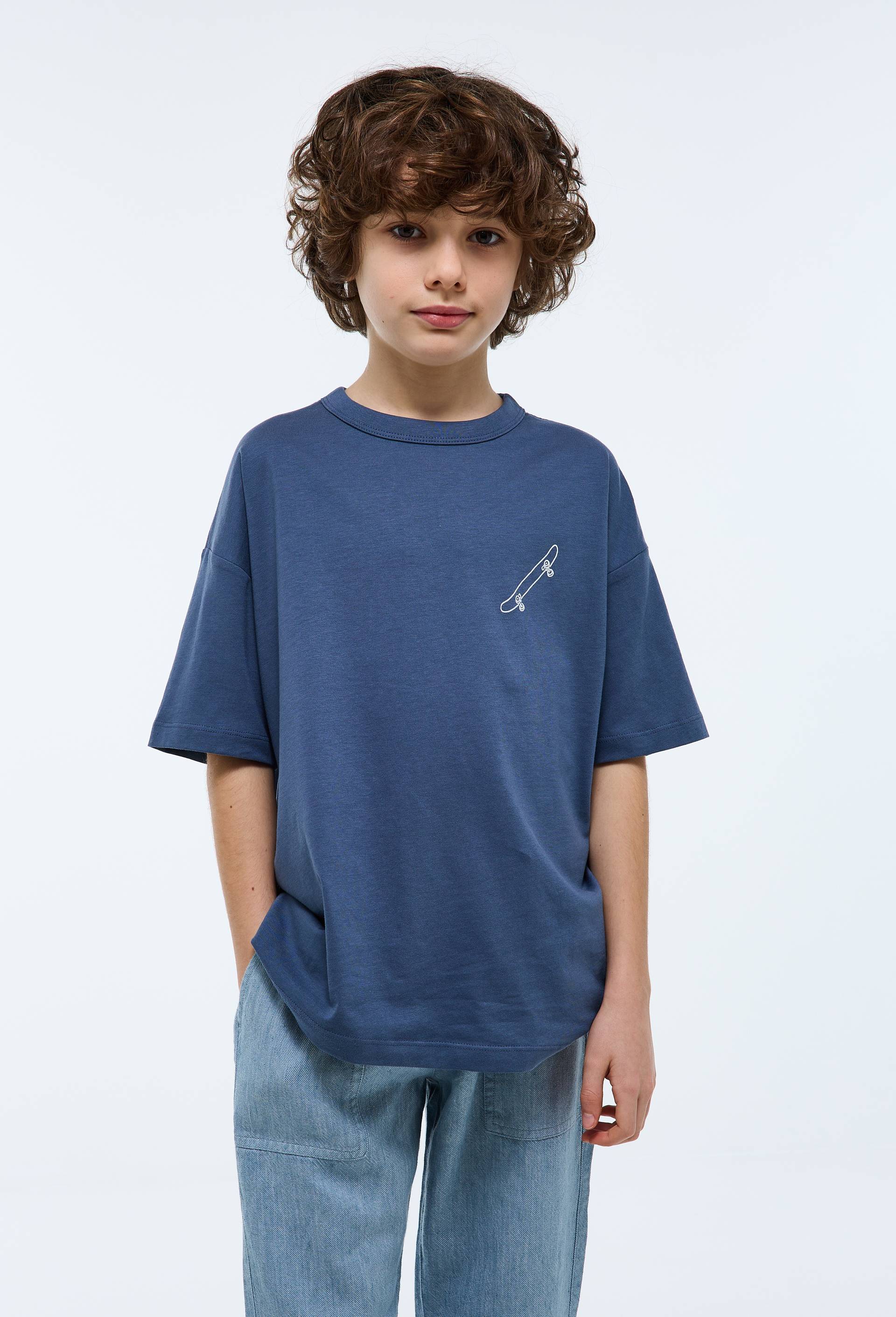 T-shirt manches courtes surteint en coton BIO GOTS, Bleu fonc&eacute;, large image number 0.0