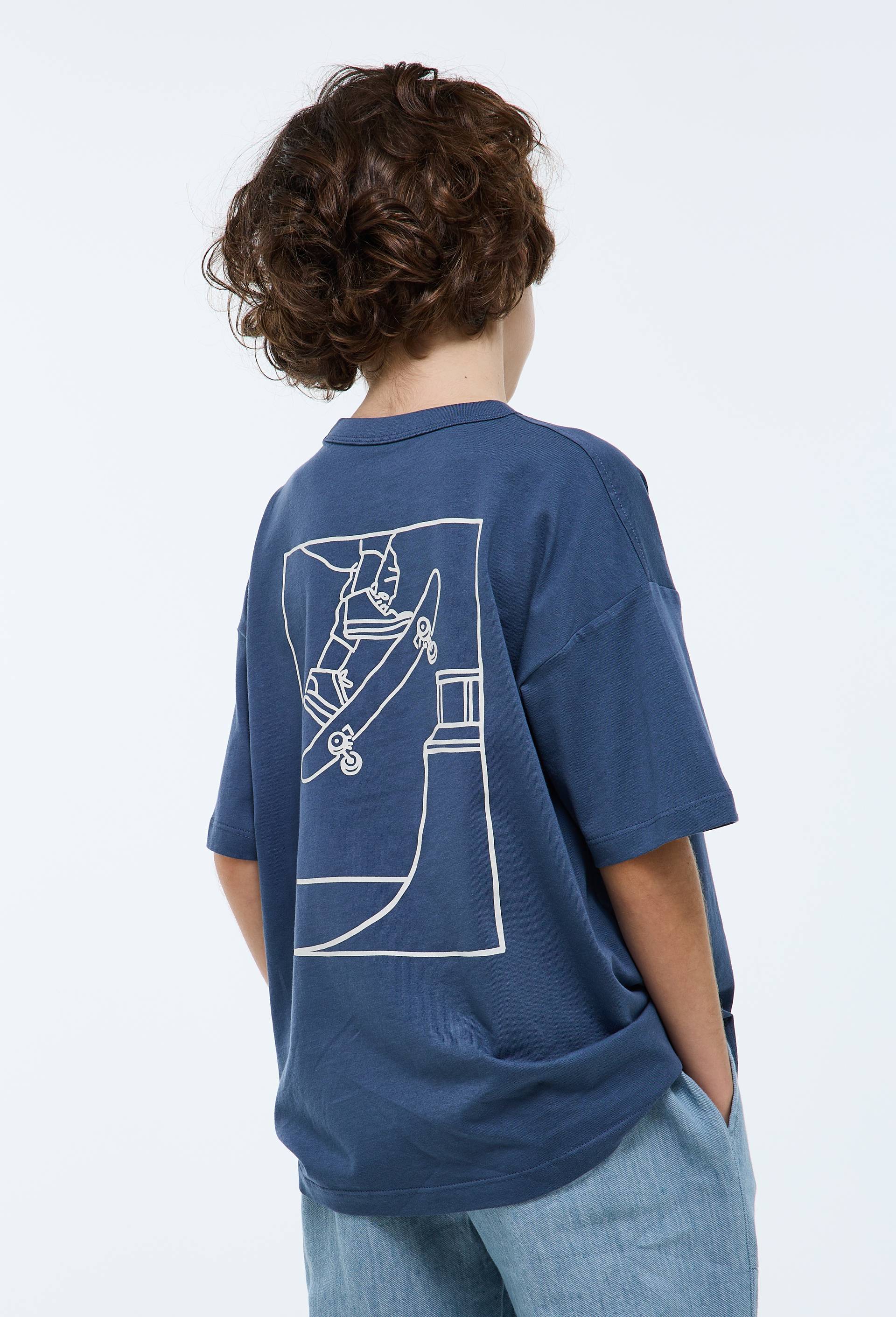 T-shirt manches courtes surteint en coton BIO GOTS, Bleu fonc&eacute;, large image number 1.0