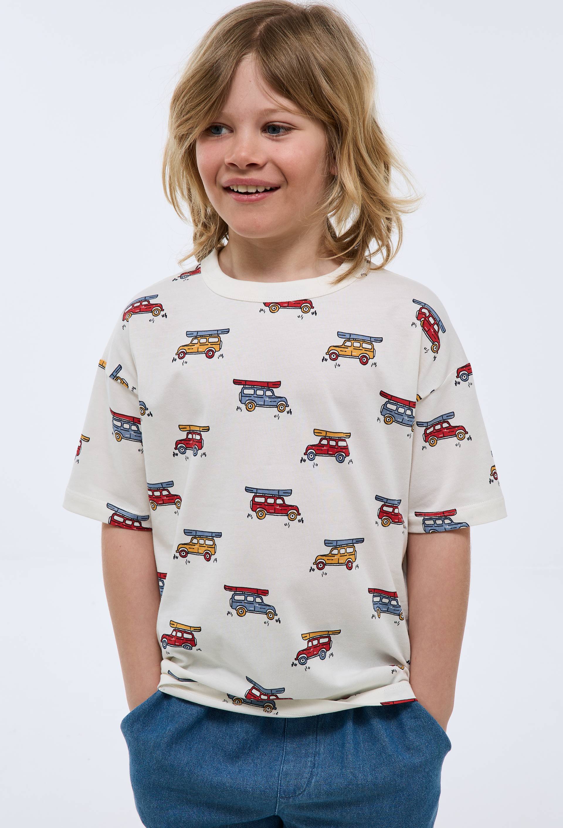 T-shirt manches courtes imprim&eacute; en coton BIO GOTS, Ecru, large image number 0