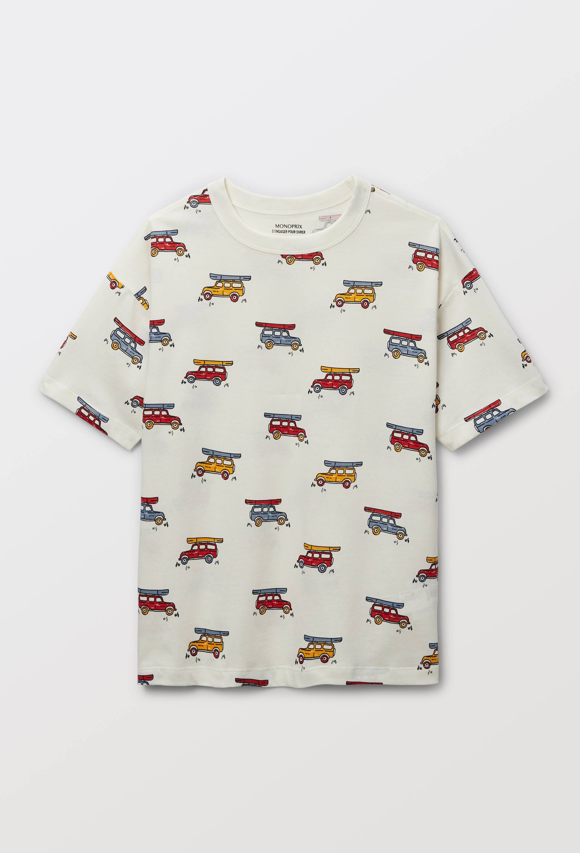 T-shirt manches courtes imprim&eacute; en coton BIO GOTS, Ecru, large image number 1.0