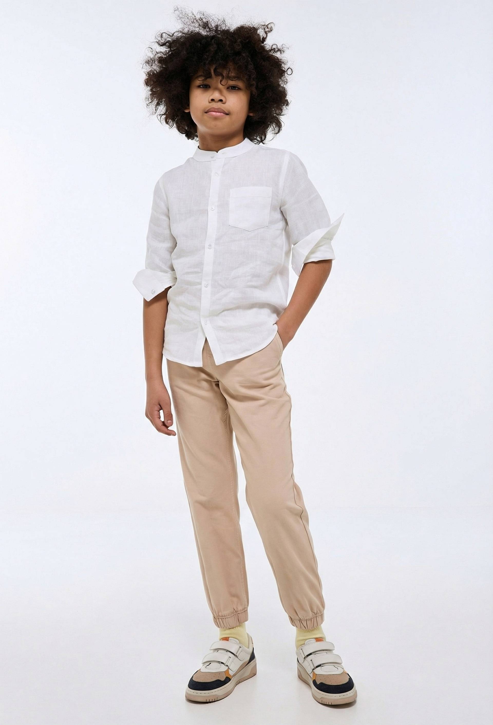 Pantalon jogging &eacute;lastiqu&eacute; uni en coton, Beige, large image number 0