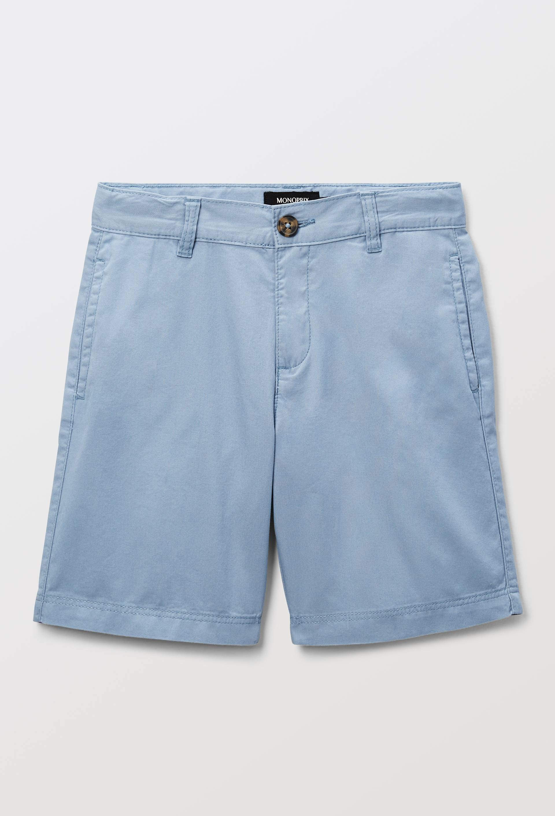 Bermuda droit uni en coton BIO GOTS, Bleu, large image number 1