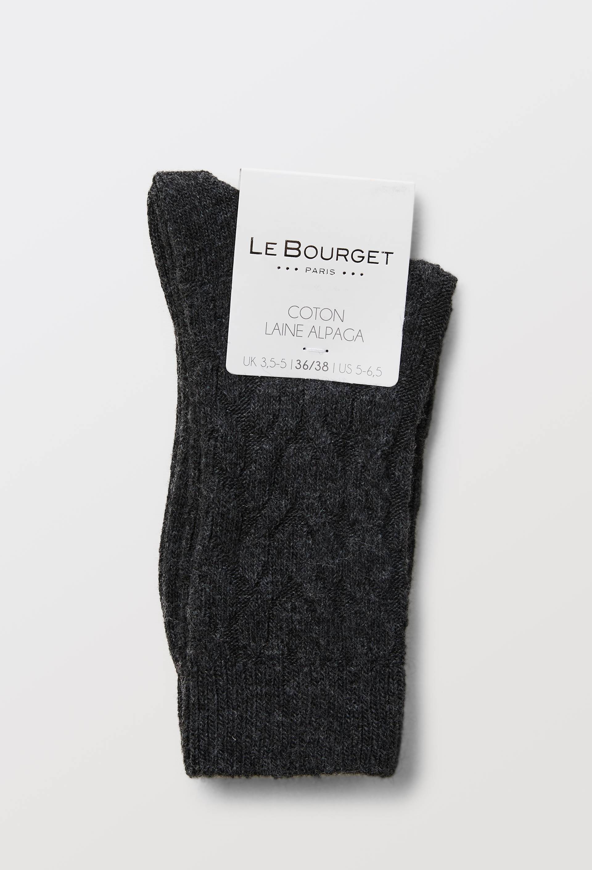 Paire de chaussettes torsad&eacute;es en laine Le Bourget, Gris fonc&eacute;, large image number 3.0