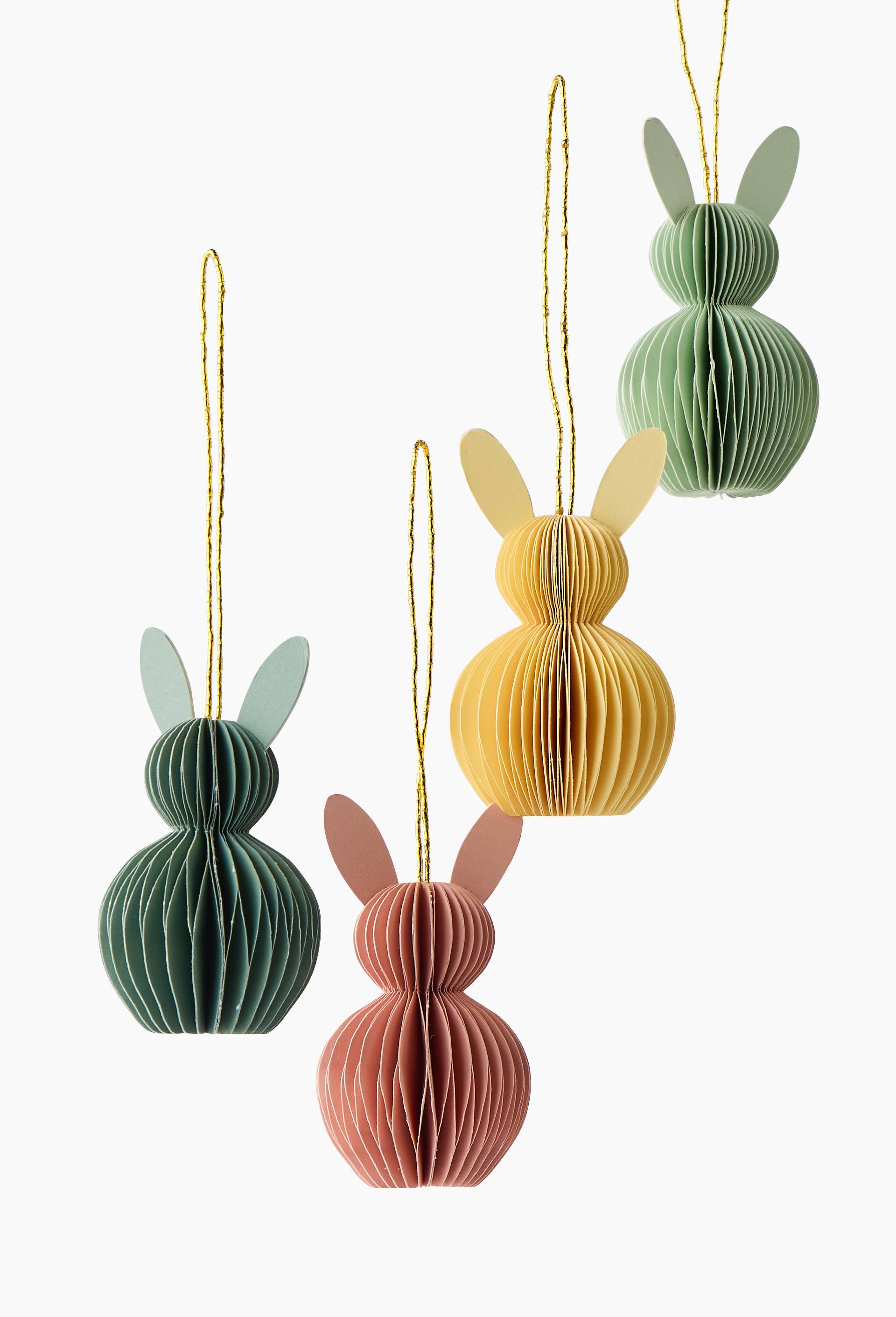 Lot de 4 ornements lapin, en papier, Vert clair, large image number 0.0