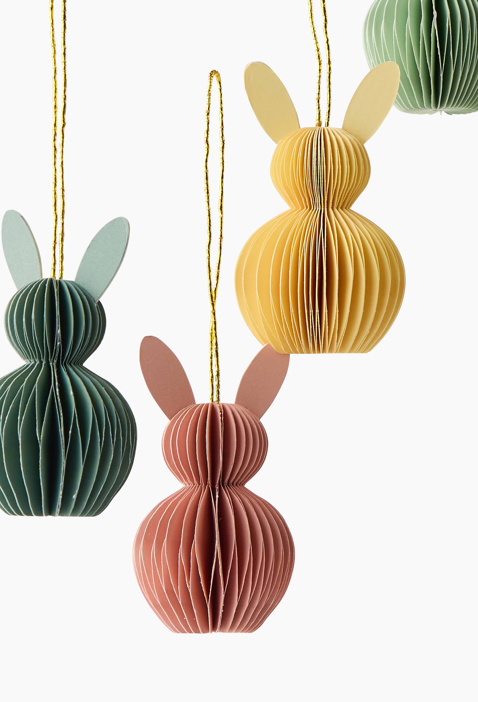 Lot de 4 ornements lapin, en papier, Vert clair, large image number 1