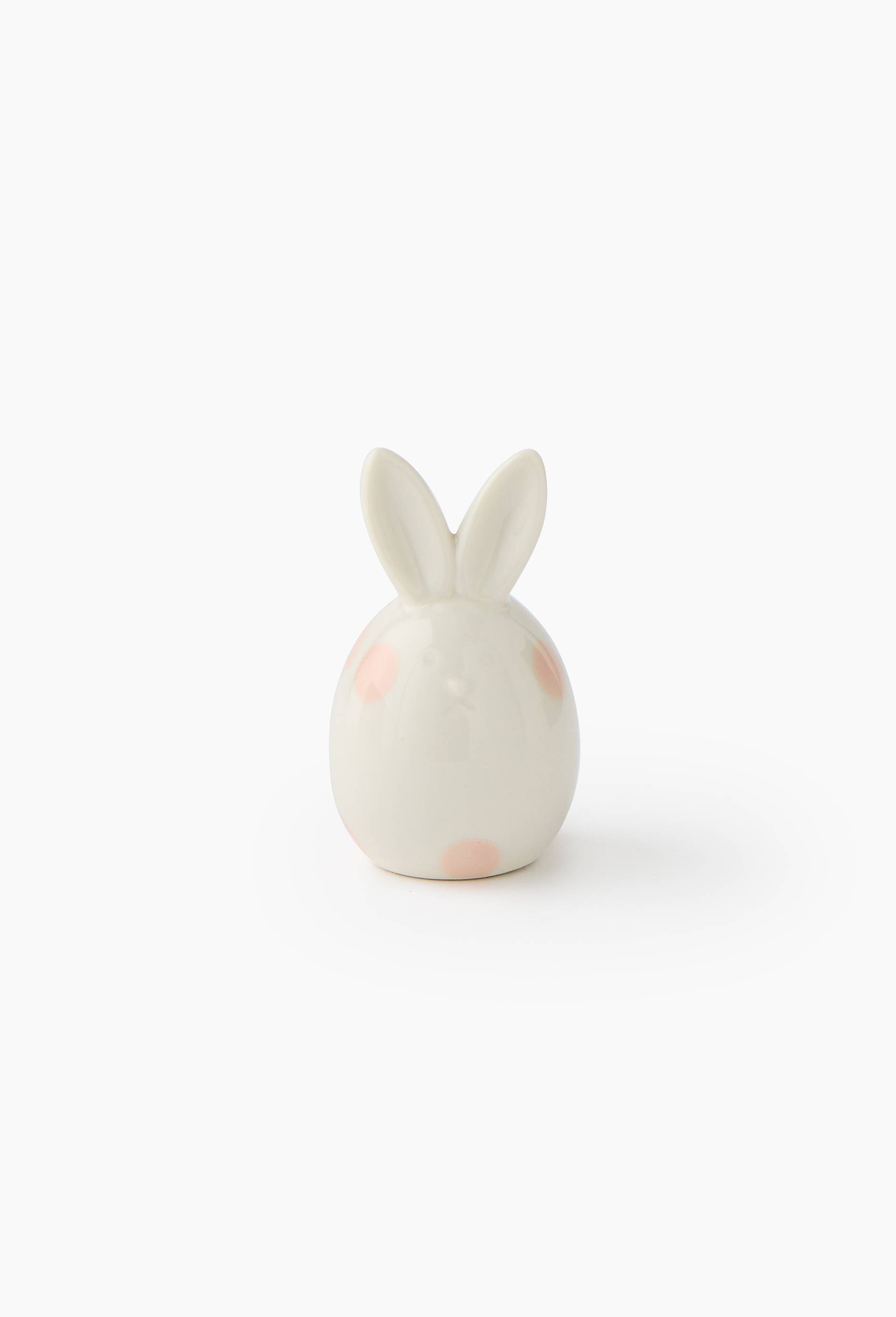 Lapin oeuf rond ray&eacute;, en c&eacute;ramique, Rose clair, large image number 0