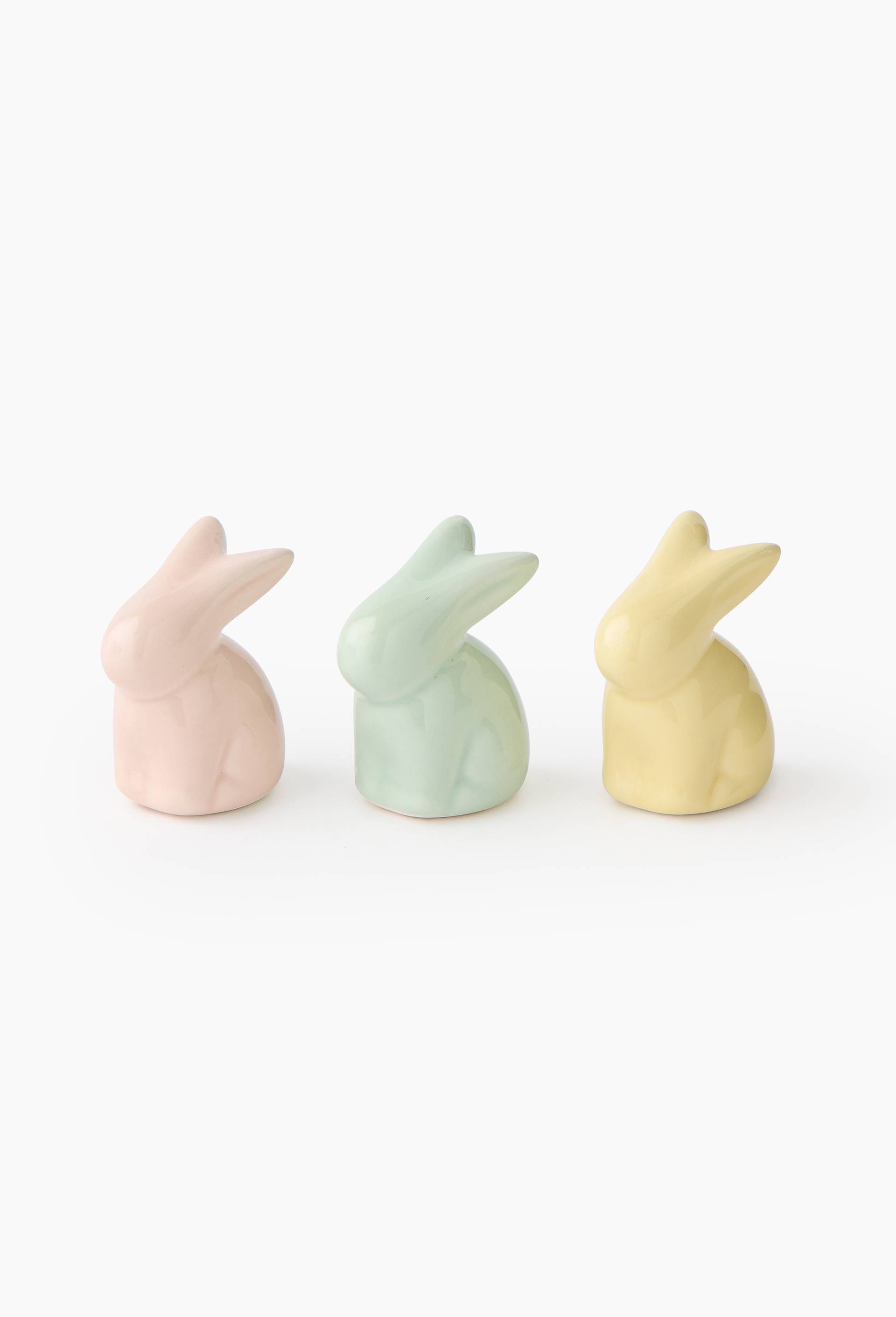 Set de 3 lapins color&eacute;s en c&eacute;ramique, Rose clair, large image number 0