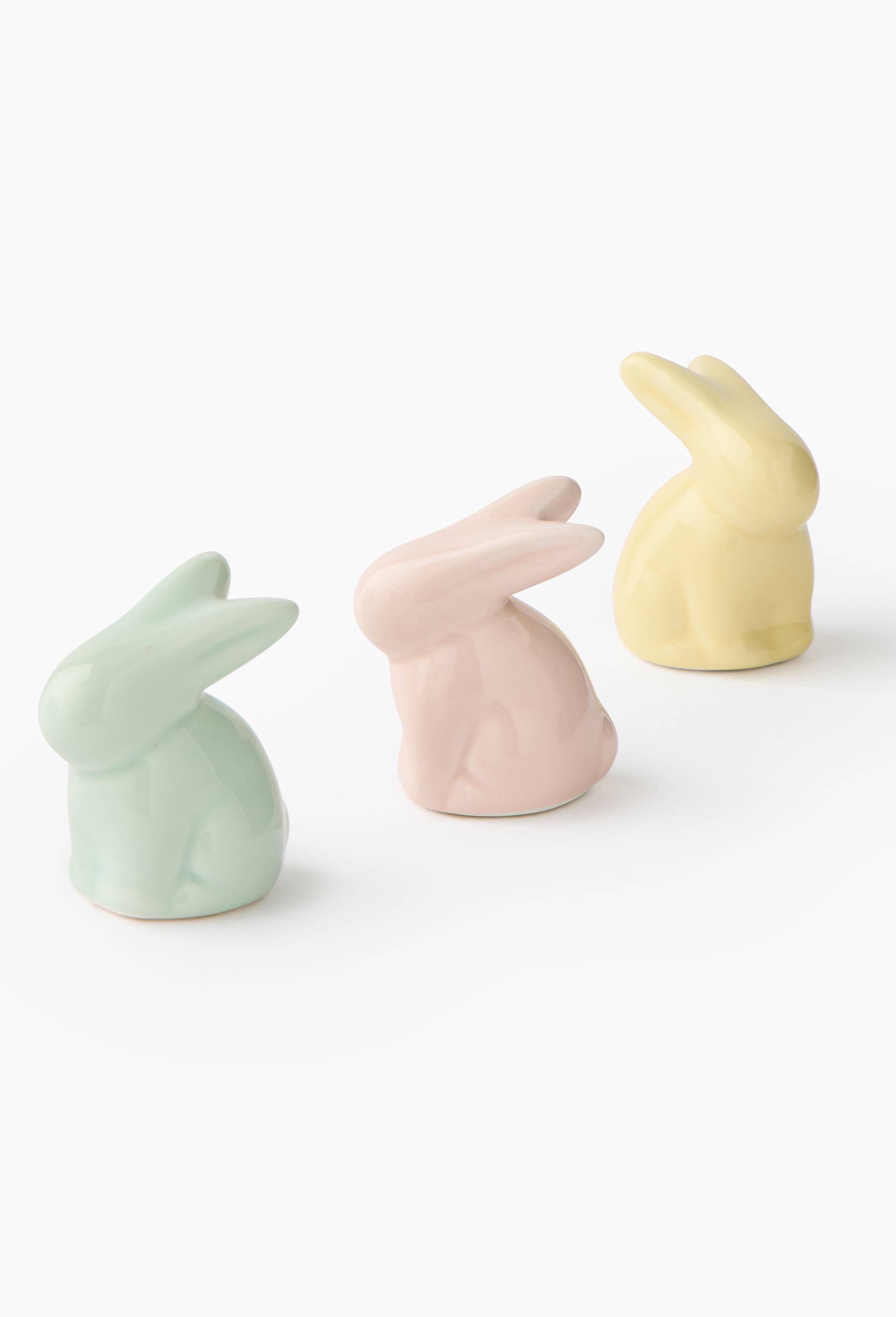 Set de 3 lapins color&eacute;s en c&eacute;ramique, Rose clair, large image number 1.0