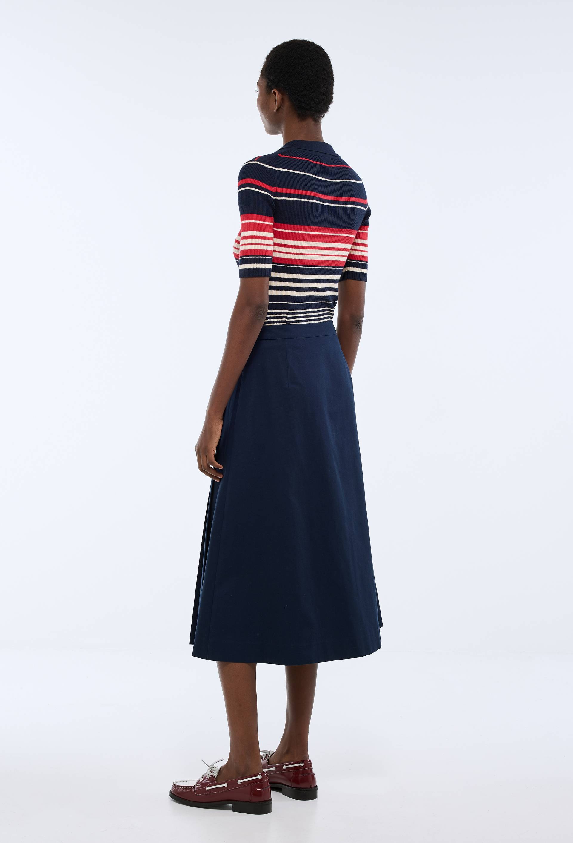 Jupe midi unie avec boutons en coton, Bleu fonc&eacute;, large image number 2