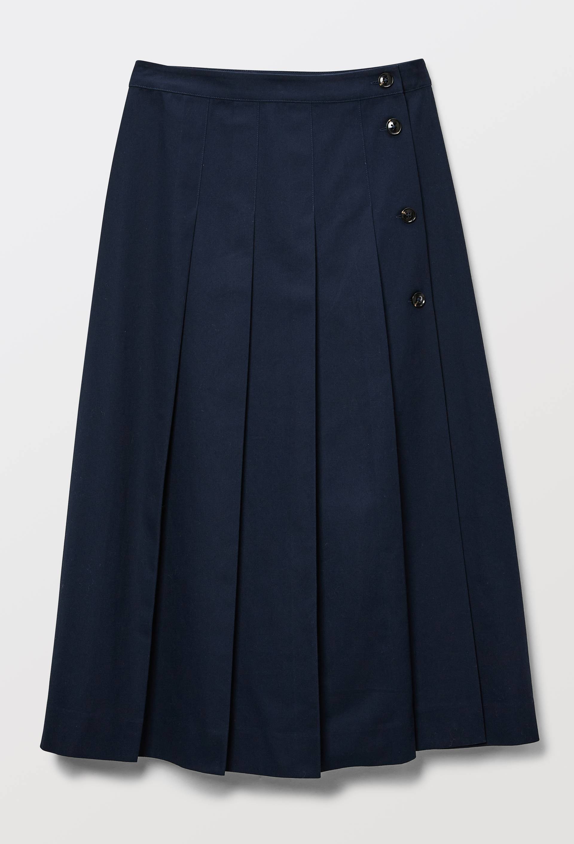 Jupe midi unie avec boutons en coton, Bleu fonc&eacute;, large image number 3.0