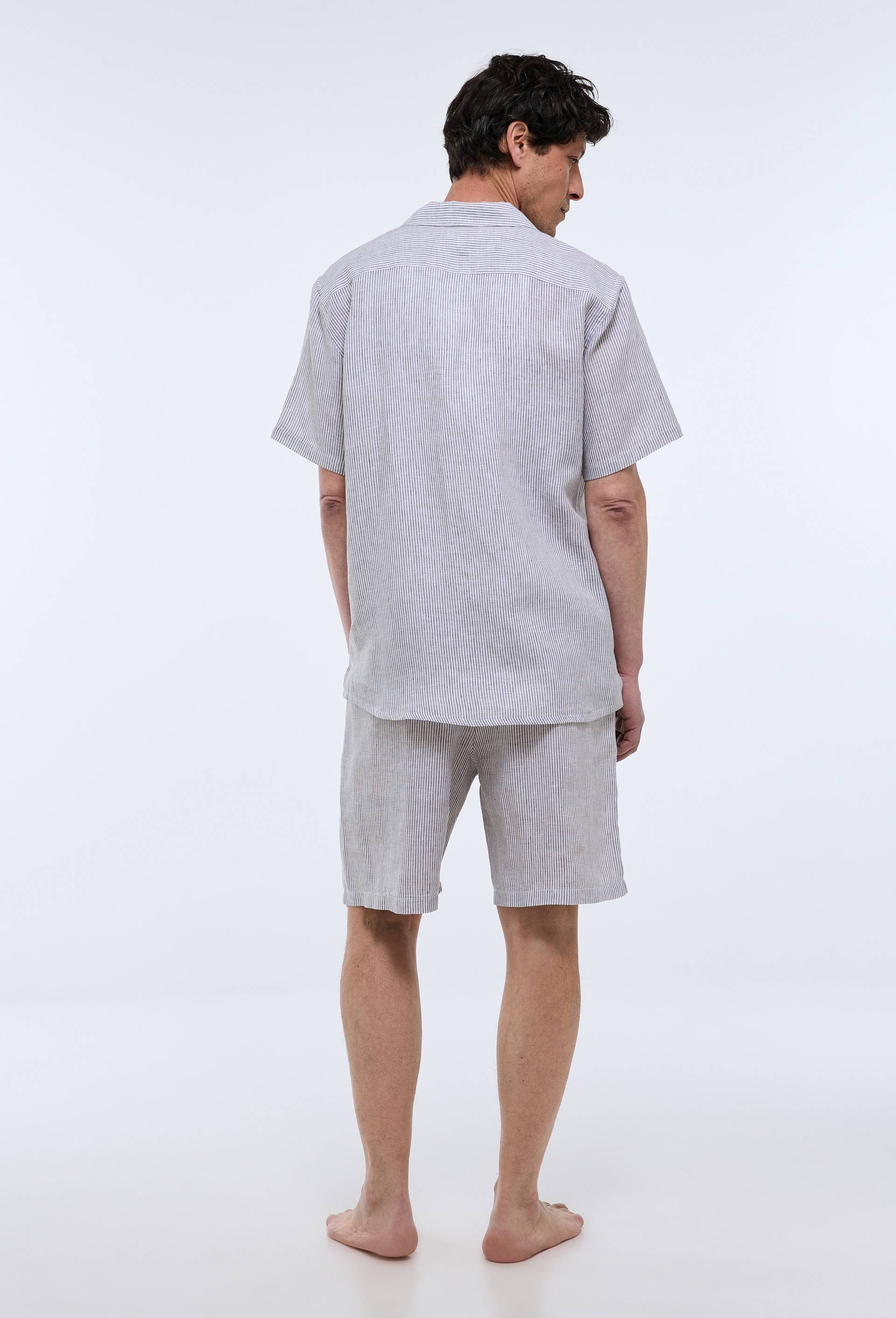 Pyjama Chemise manches courtes et Short ray&eacute;s en lin European Flax, Vert, large image number 1.0