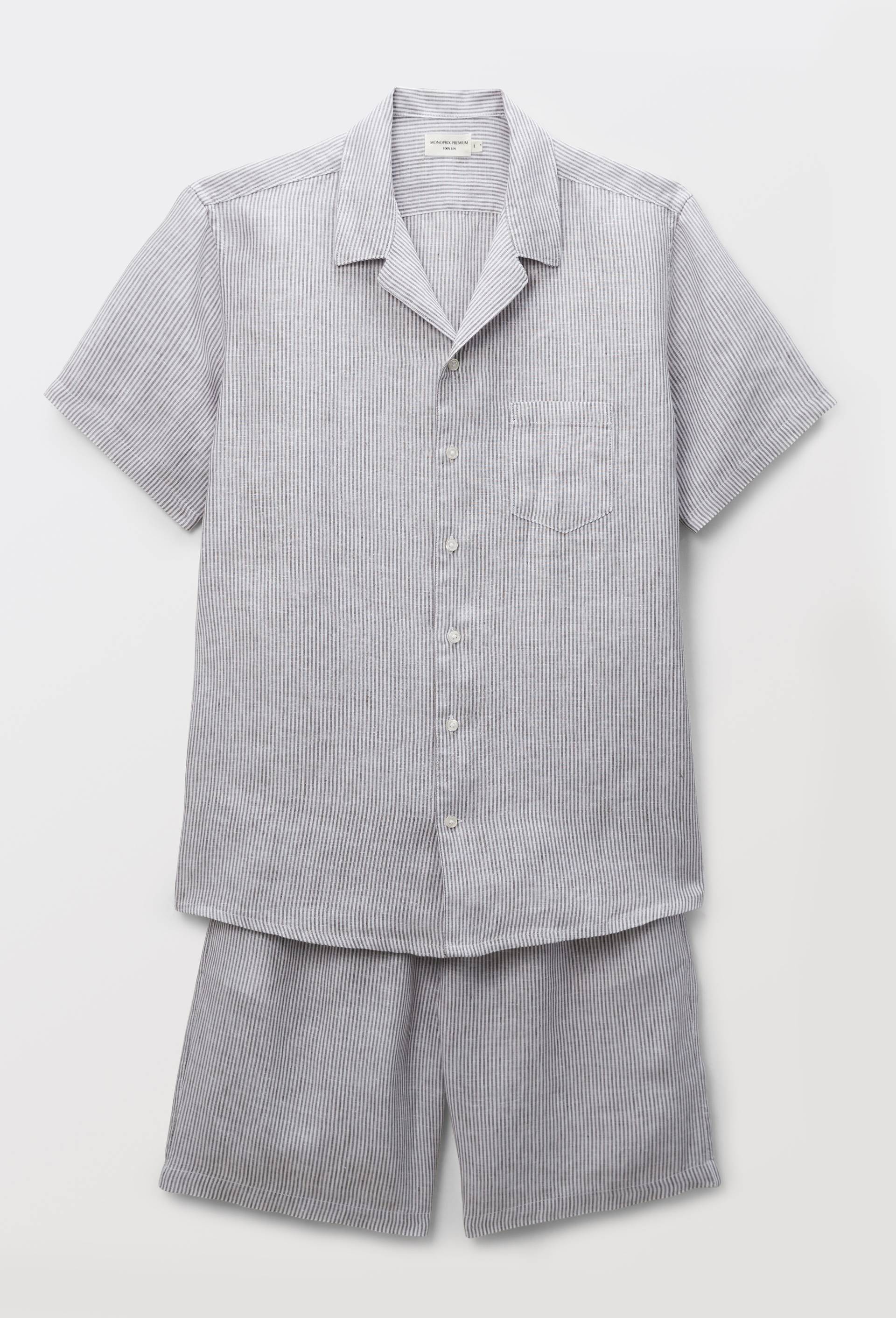 Pyjama Chemise manches courtes et Short ray&eacute;s en lin European Flax, Vert, large image number 2