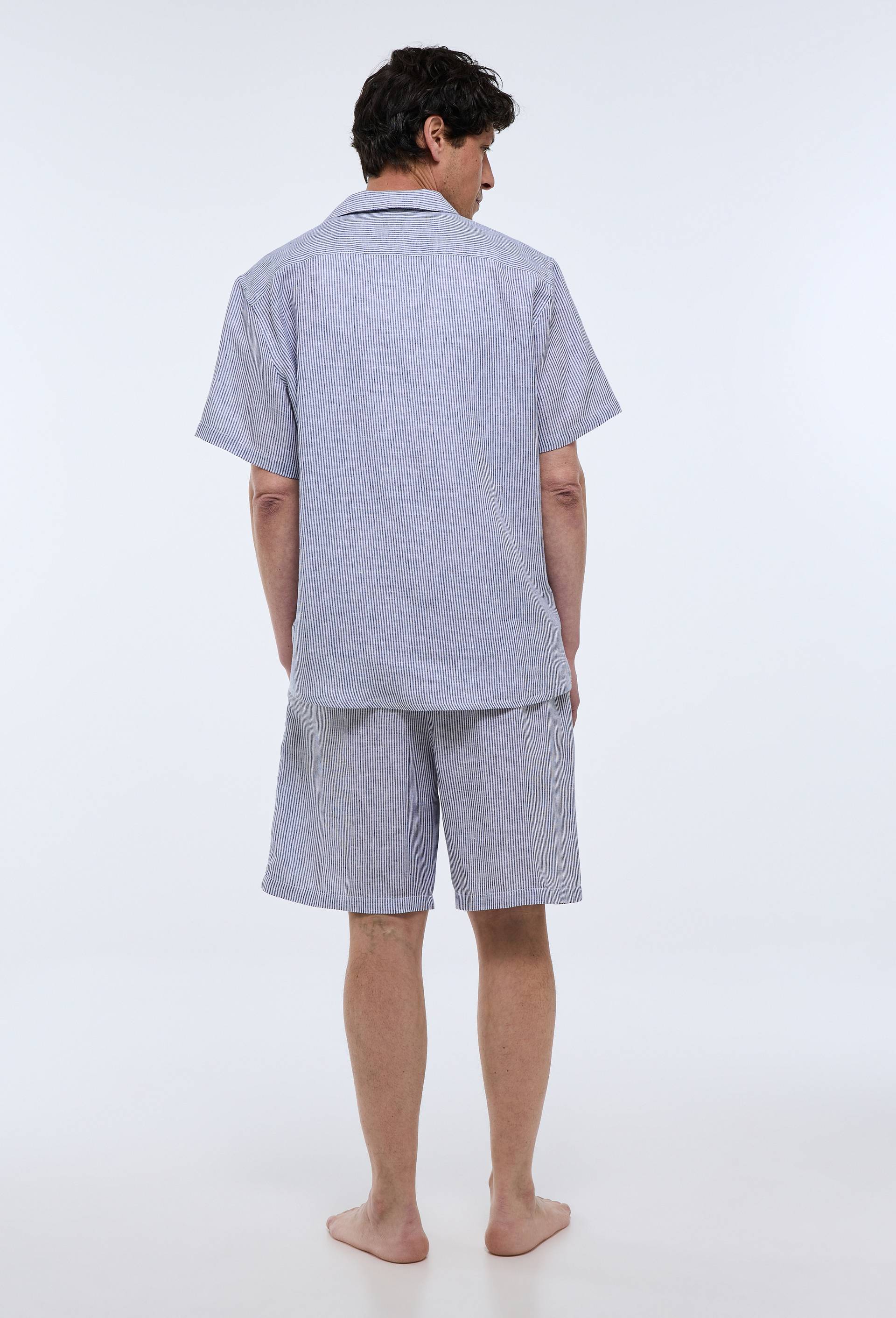 Pyjama Chemise manches courtes et Short ray&eacute;s en lin European Flax, Bleu clair, large image number 1