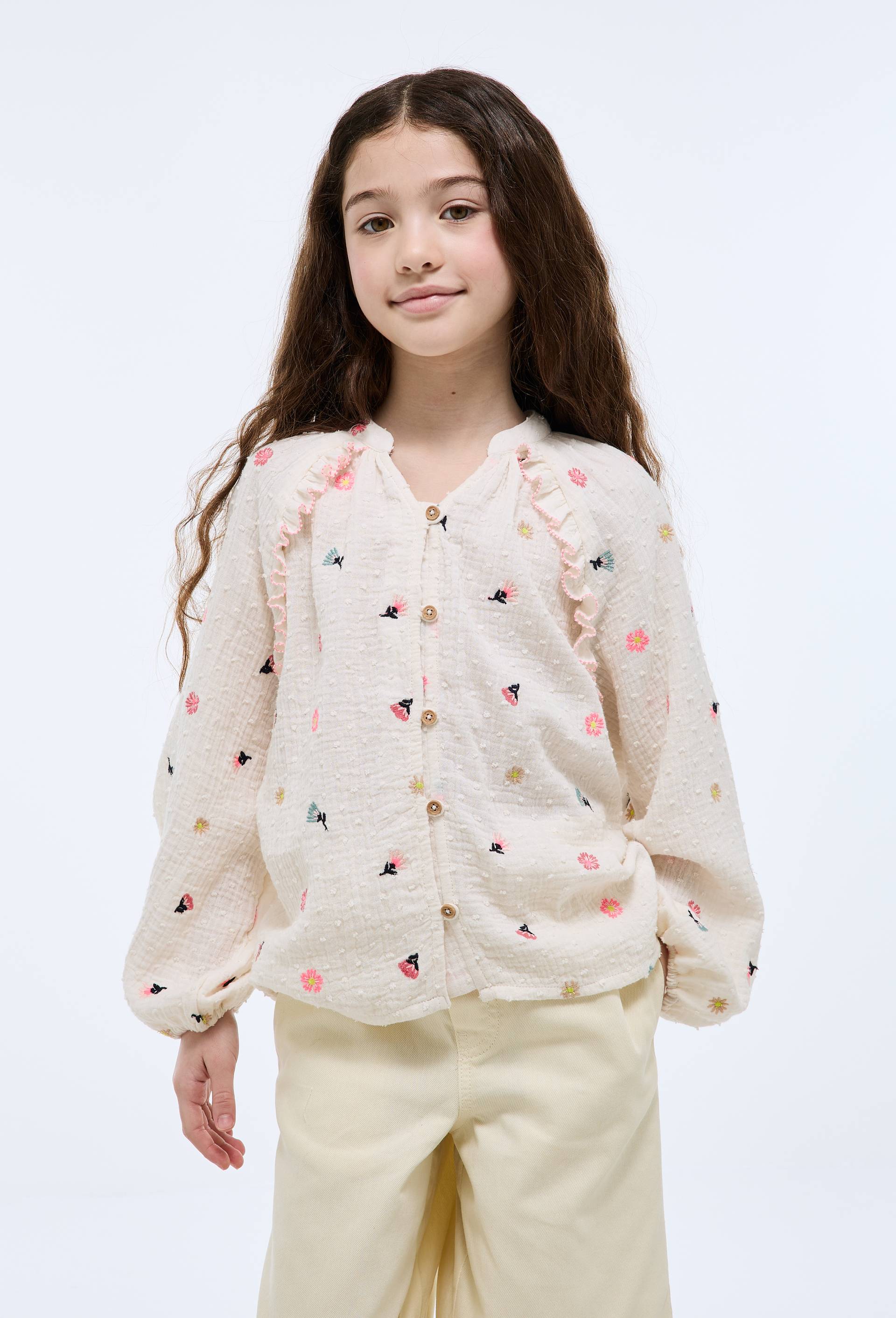 Blouse brod&eacute;e en coton, Beige clair, large image number 1