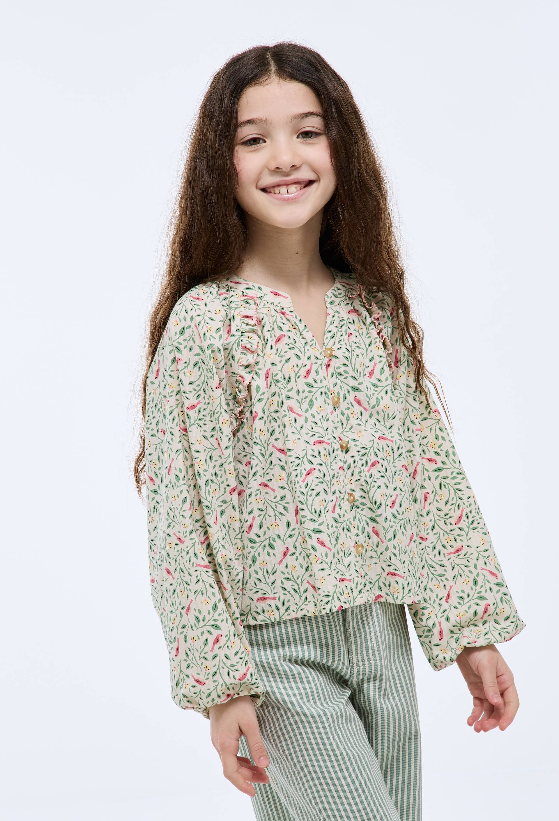 Blouse imprim&eacute;e en coton, Beige clair, large image number 0